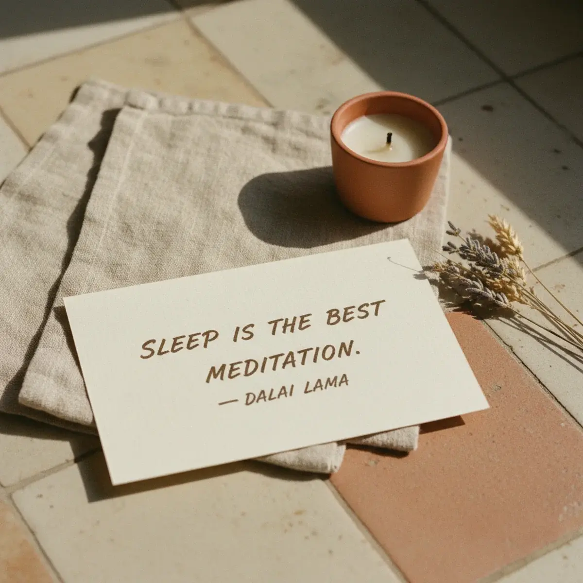 A handwritten calligraphy quote card propped against a stack of textbooks on a desk in soft warm lamplight