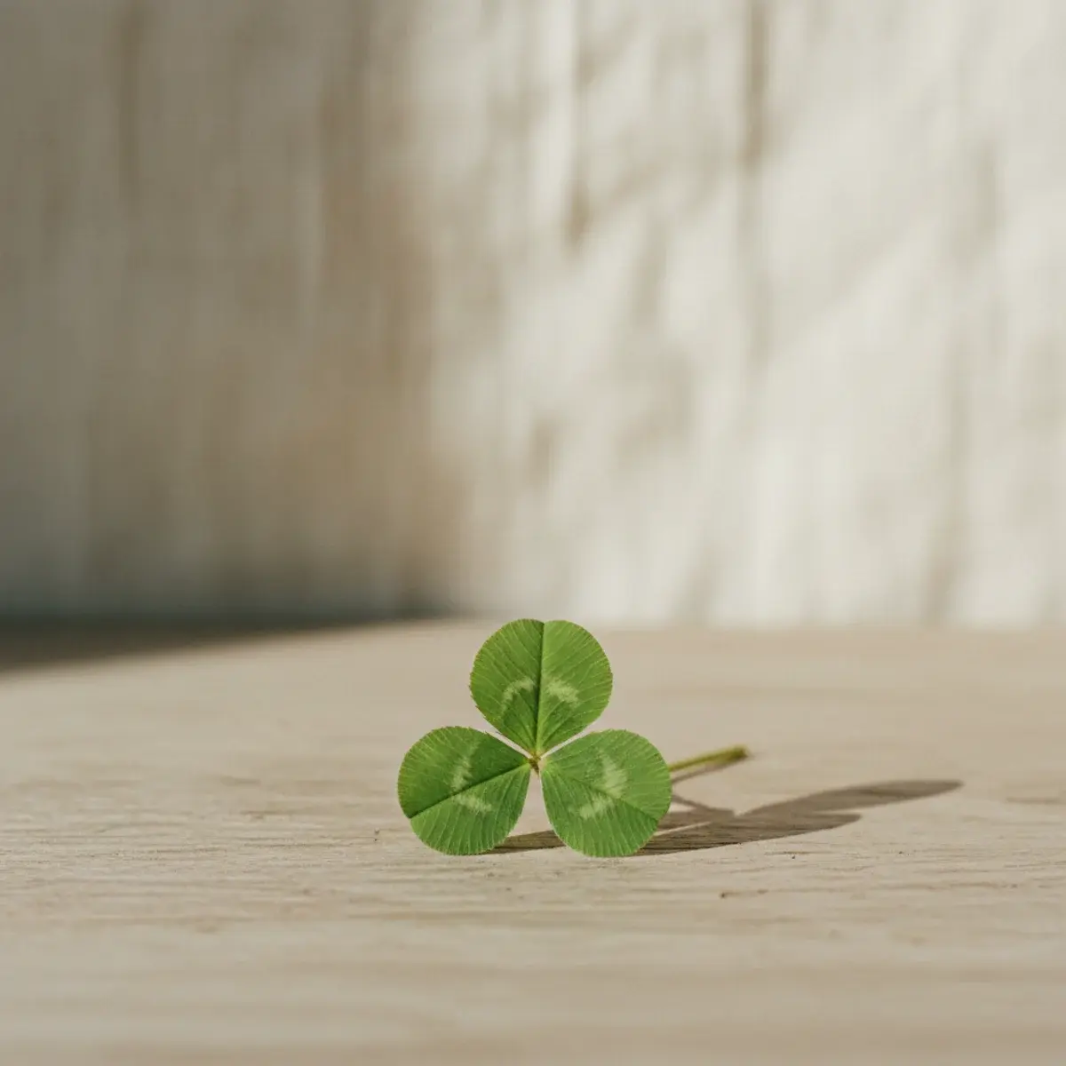 A flat-lay of St Patrick's Day care package items: a small bag of pistachios, a paperback Irish novel, a candle, a card written in green ink, and a sprig of clover on a linen cloth