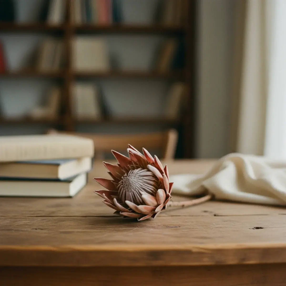 A flat-lay of considered Valentine's gifts including a hardback book, a linen pyjama set folded with ribbon, a candle, and a small handwritten card on linen background
