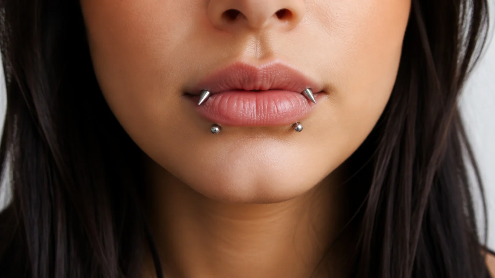 Angel fangs combined with snake bites piercings
