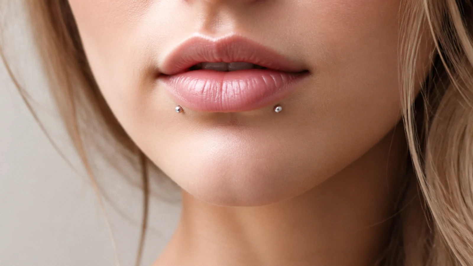 Angel fangs lip piercings with delicate stud jewellery