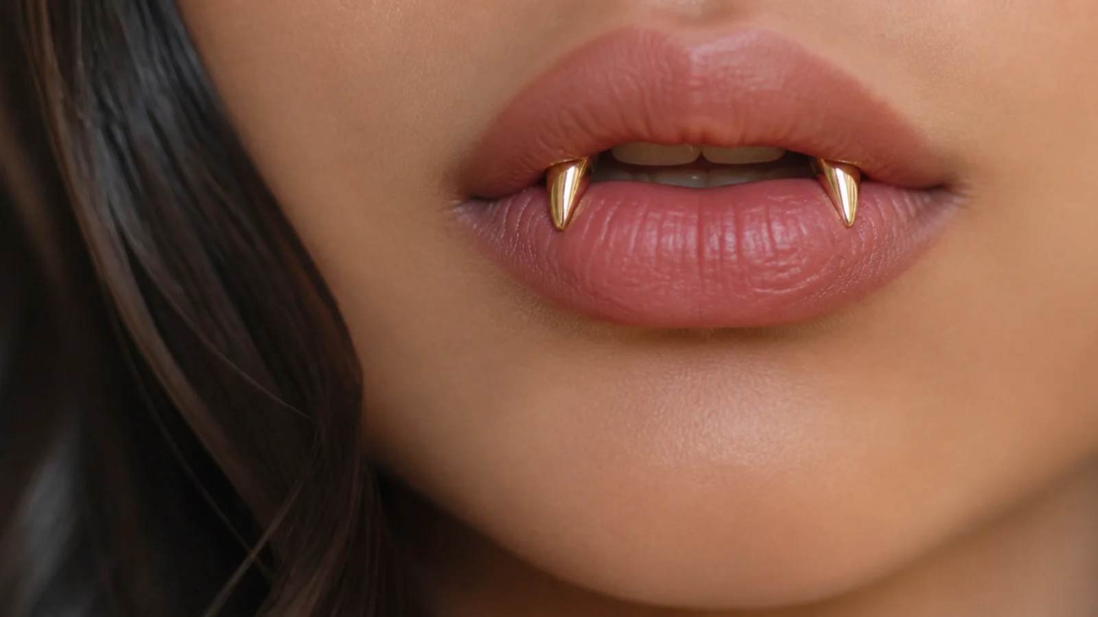 Angel fangs with high-shine gold ends