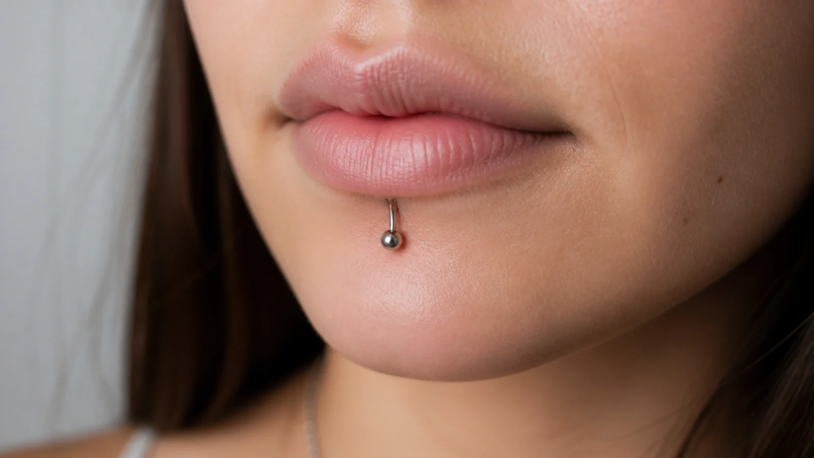 A healed lip piercing ready for a jewellery change