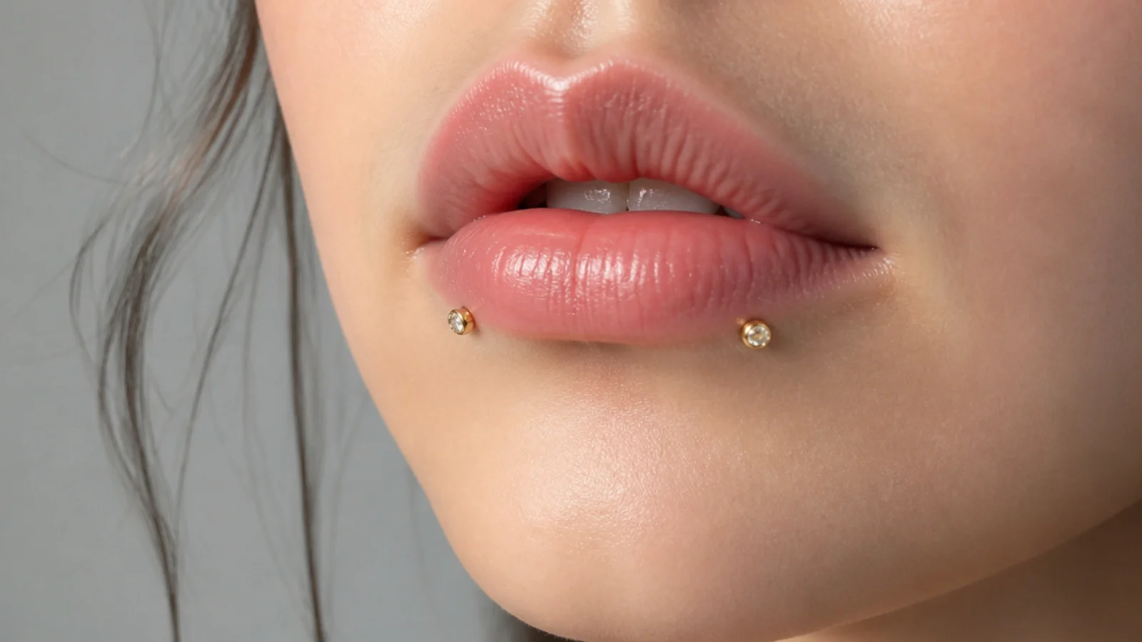 Tiny gold studs on angel fangs for small lips