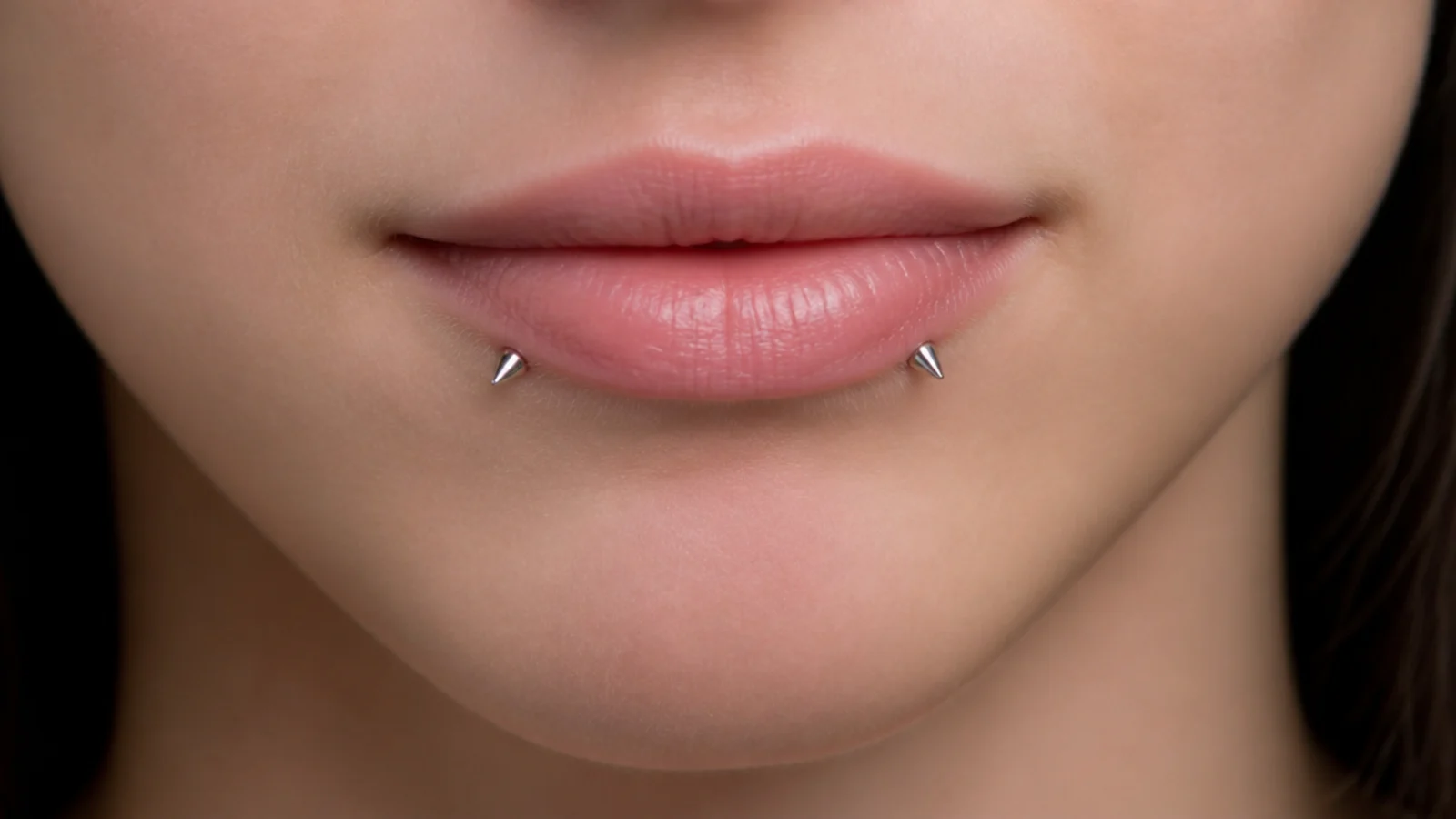Dainty silver studs on angel fangs for small lips