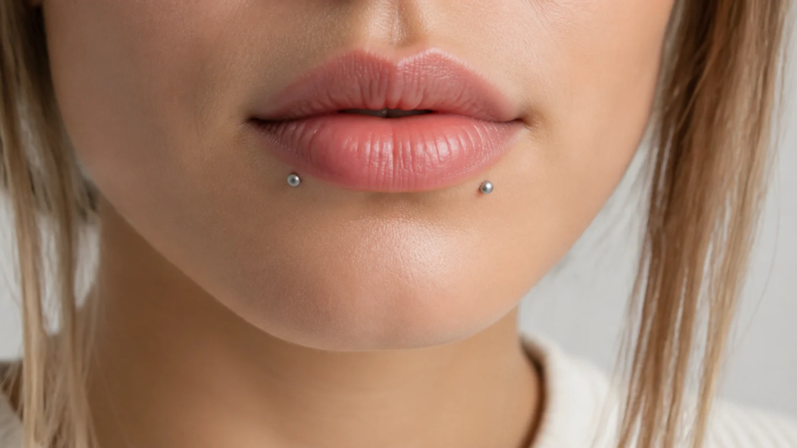 Flat titanium studs on angel fangs for small lips