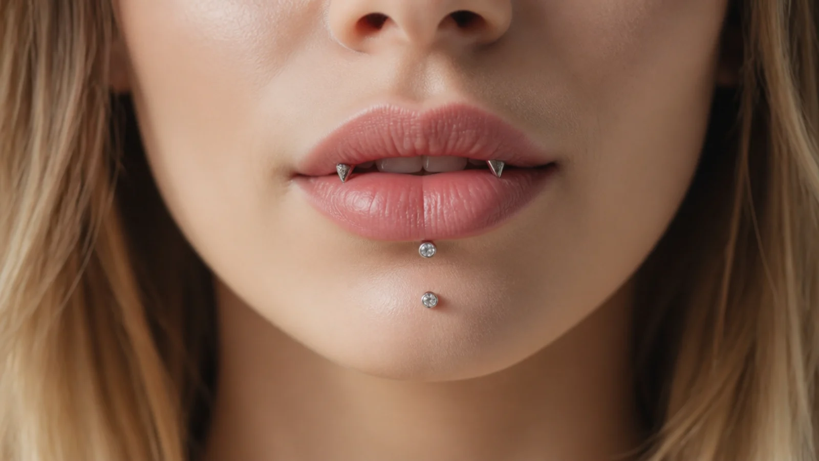 Angel fangs and vertical labret with gem ends