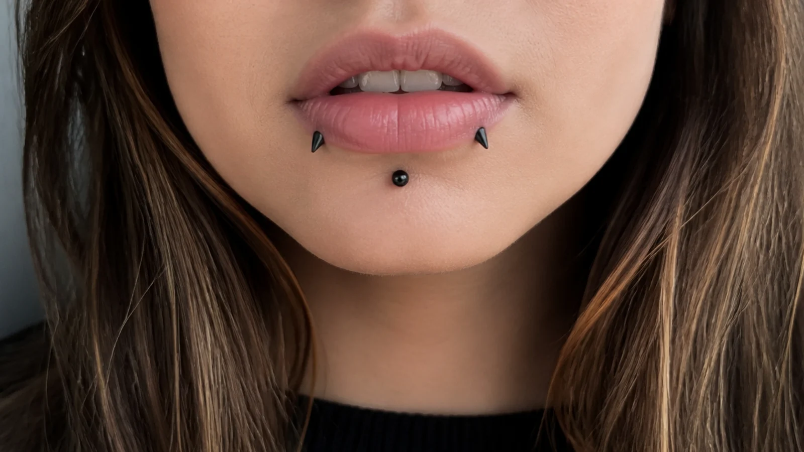 Angel fangs and vertical labret in matte black