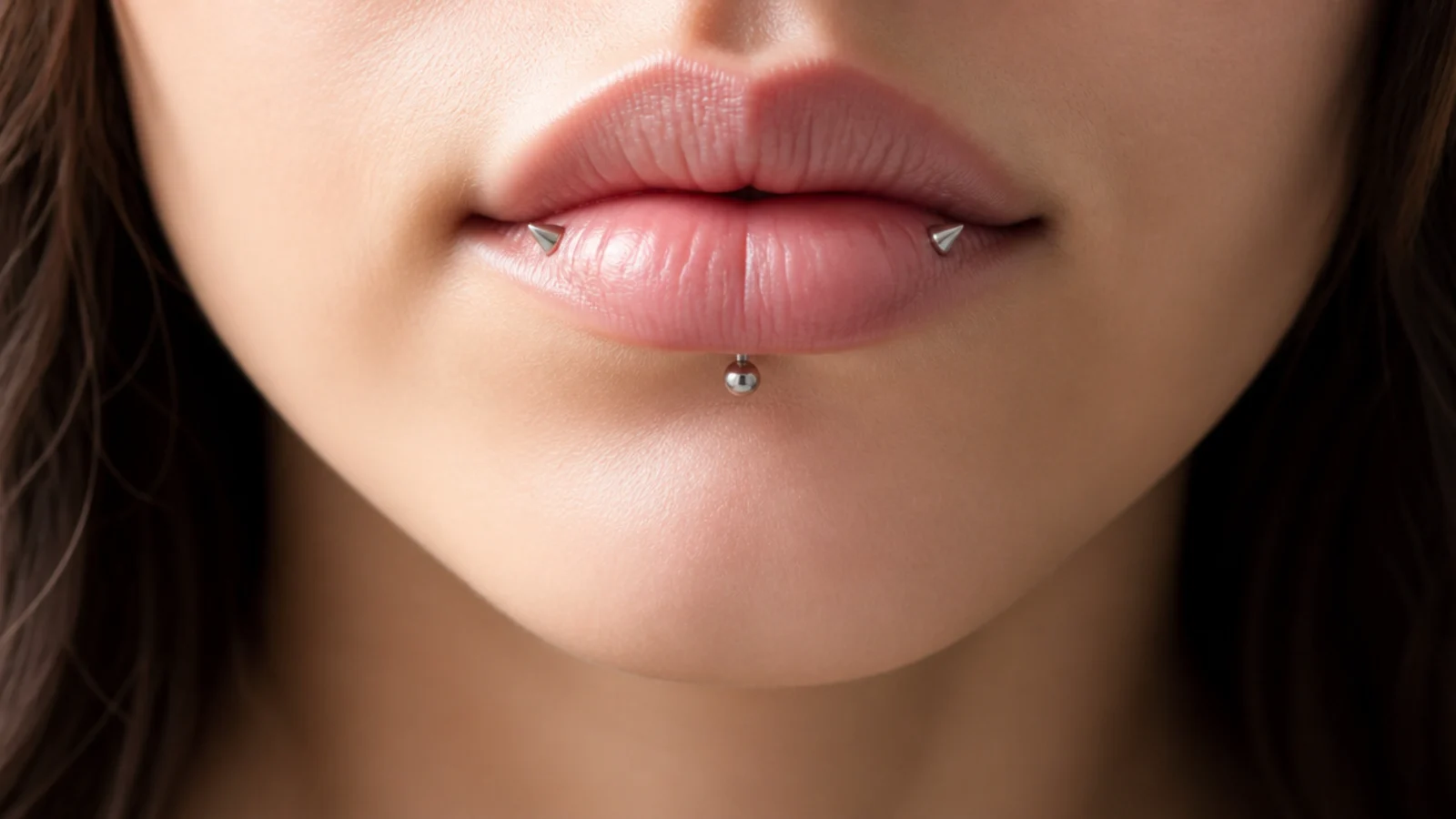 A perfectly symmetrical angel fangs and vertical labret set
