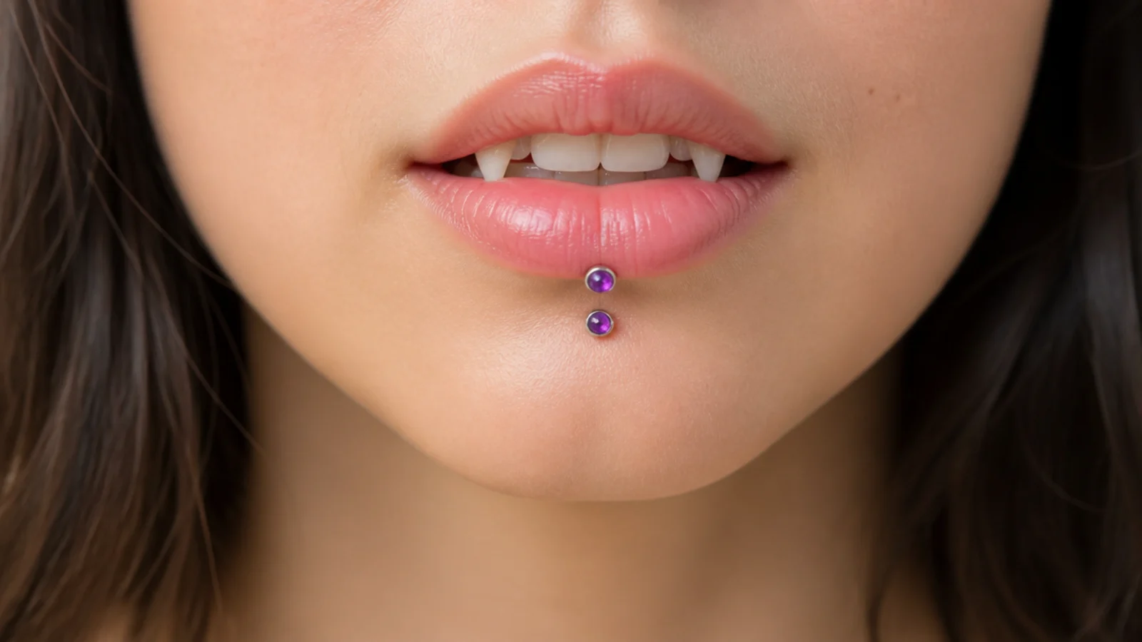 Angel fangs and vertical labret with coloured gems