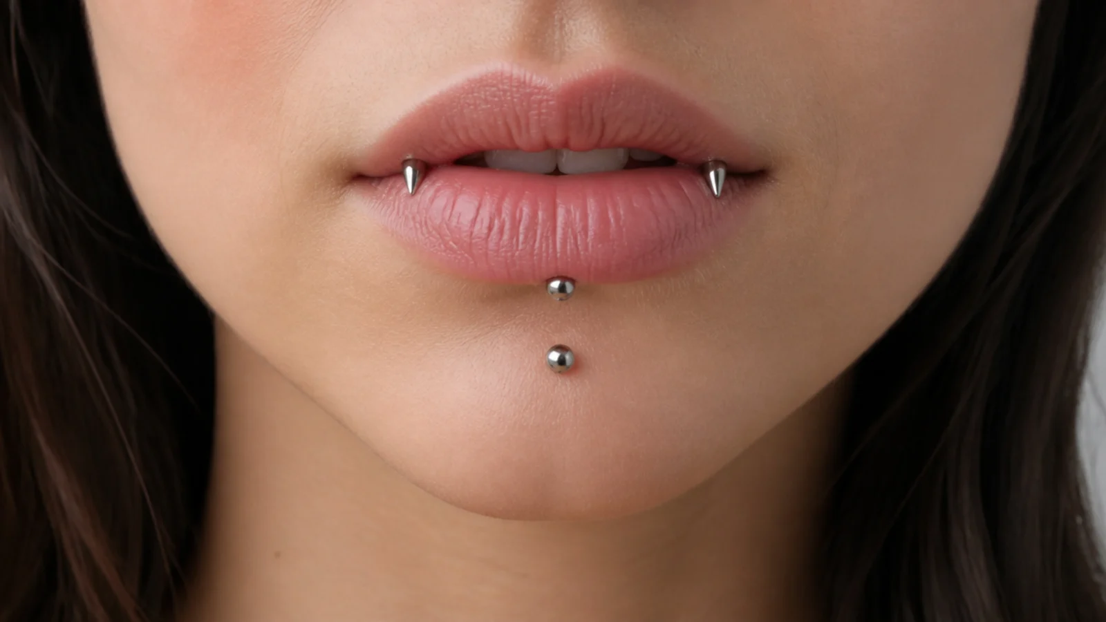 Angel fangs and vertical labret in simple healing studs