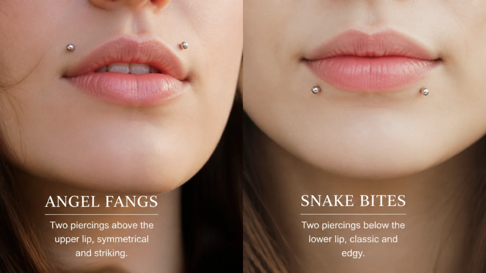 Angel fangs vs snake bites comparison, vertical Pinterest style