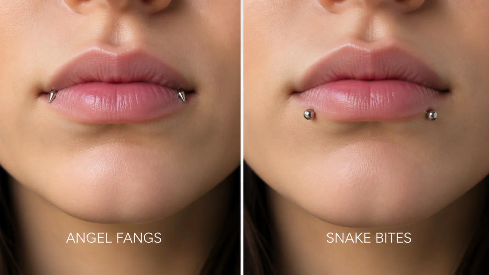 Angel fangs and snake bites side by side for comparison