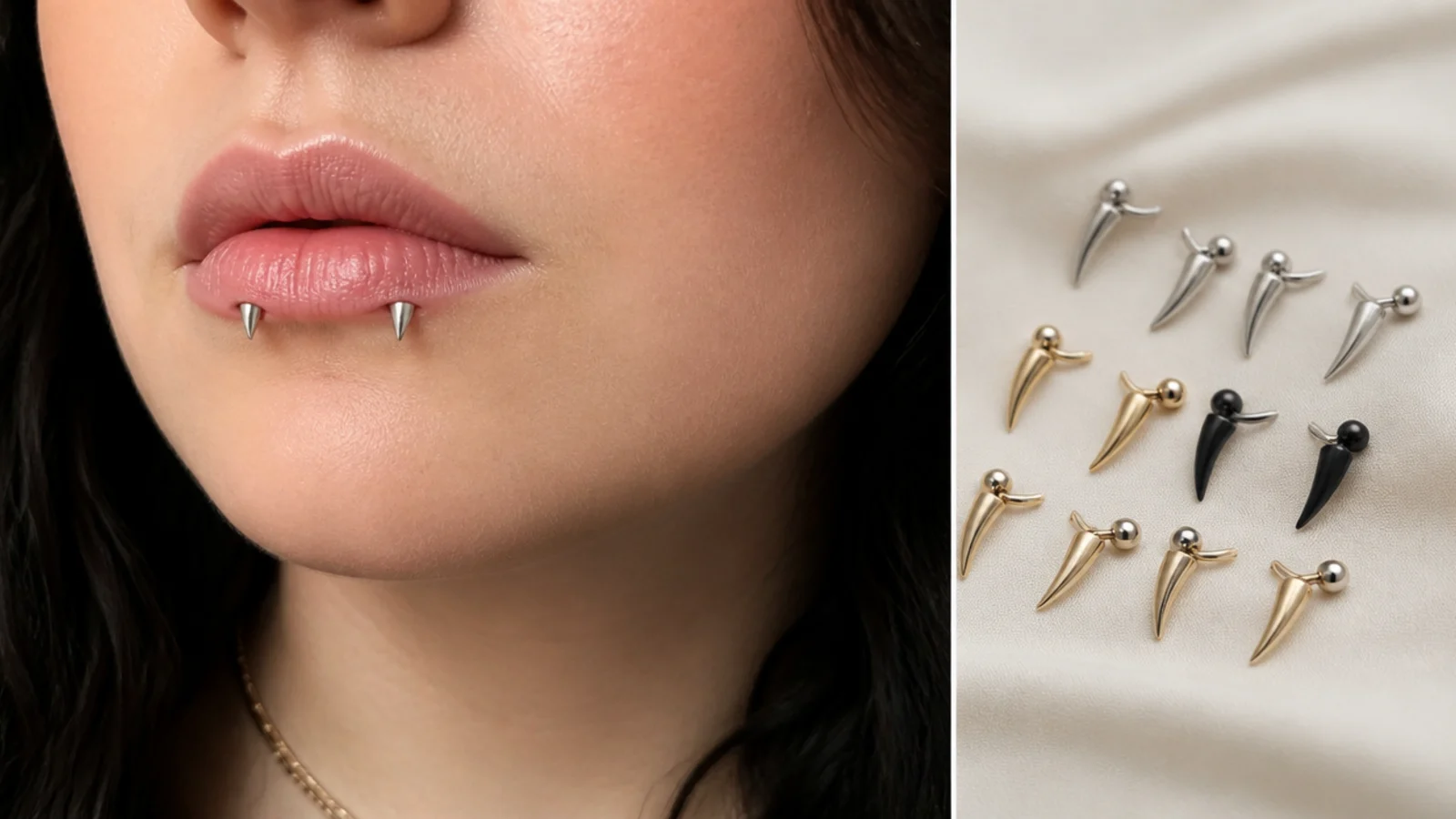 A selection of reverse angel fangs jewellery