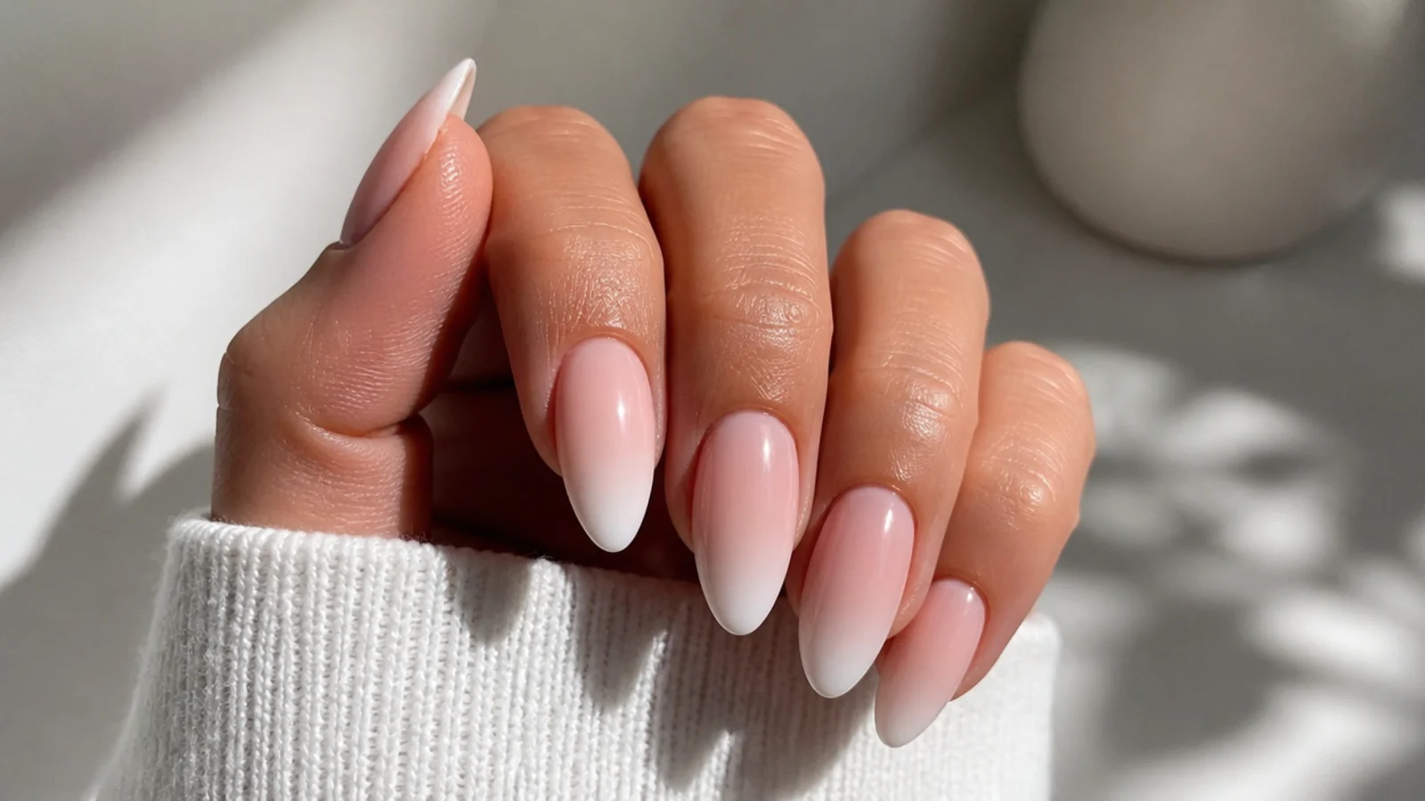 Long almond baby boomer nails