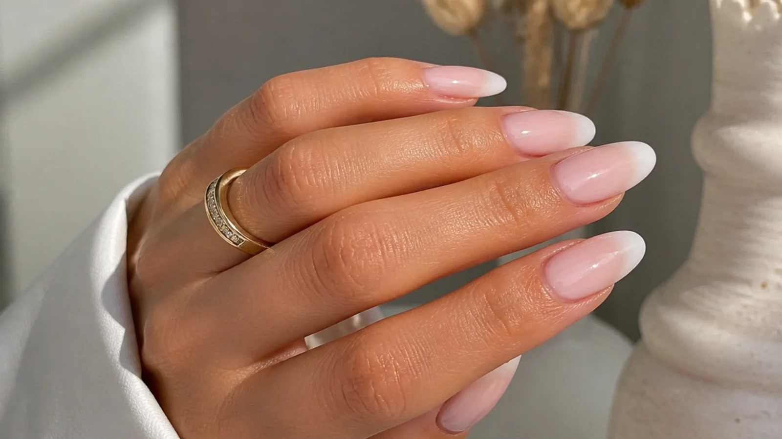 Soft bridal almond baby boomer nails