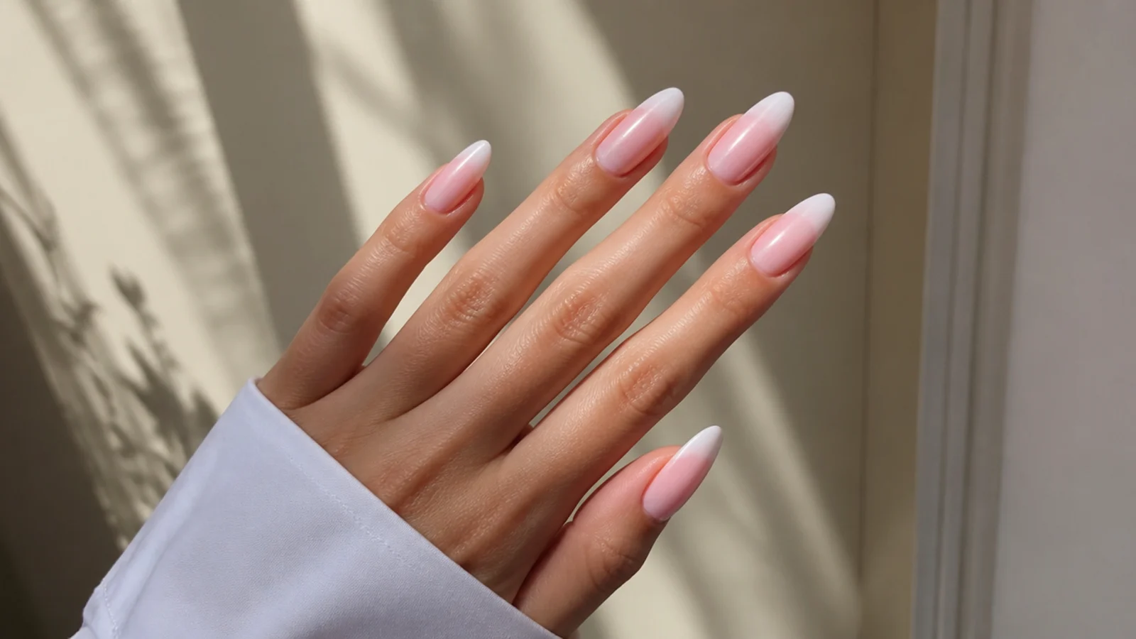 Extra-long almond baby boomer nails