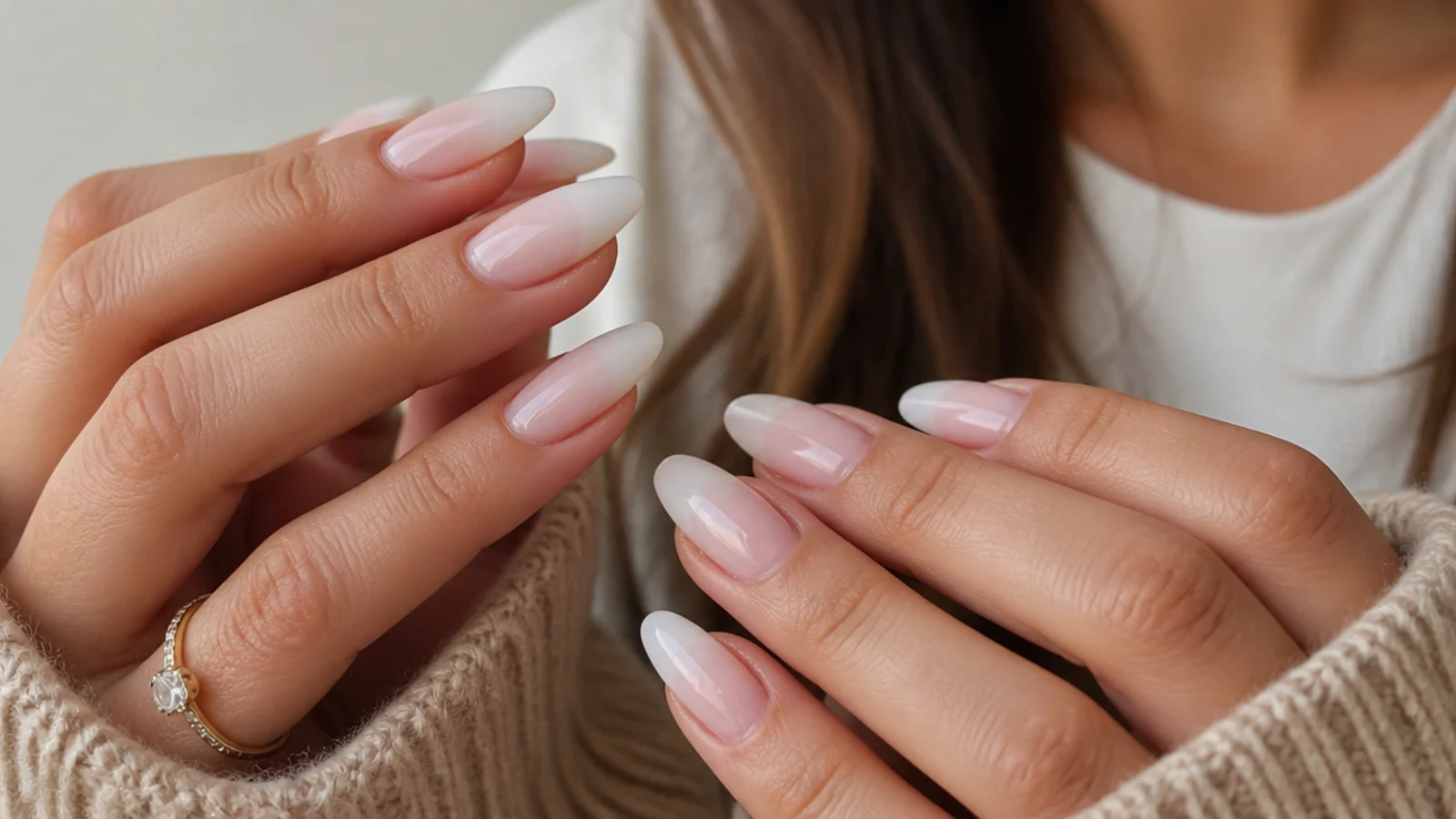 Rosy pink almond baby boomer nails