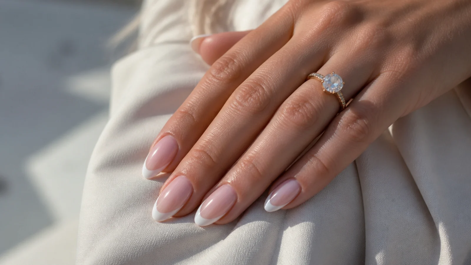 Baby boomer nails with an outlined French tip