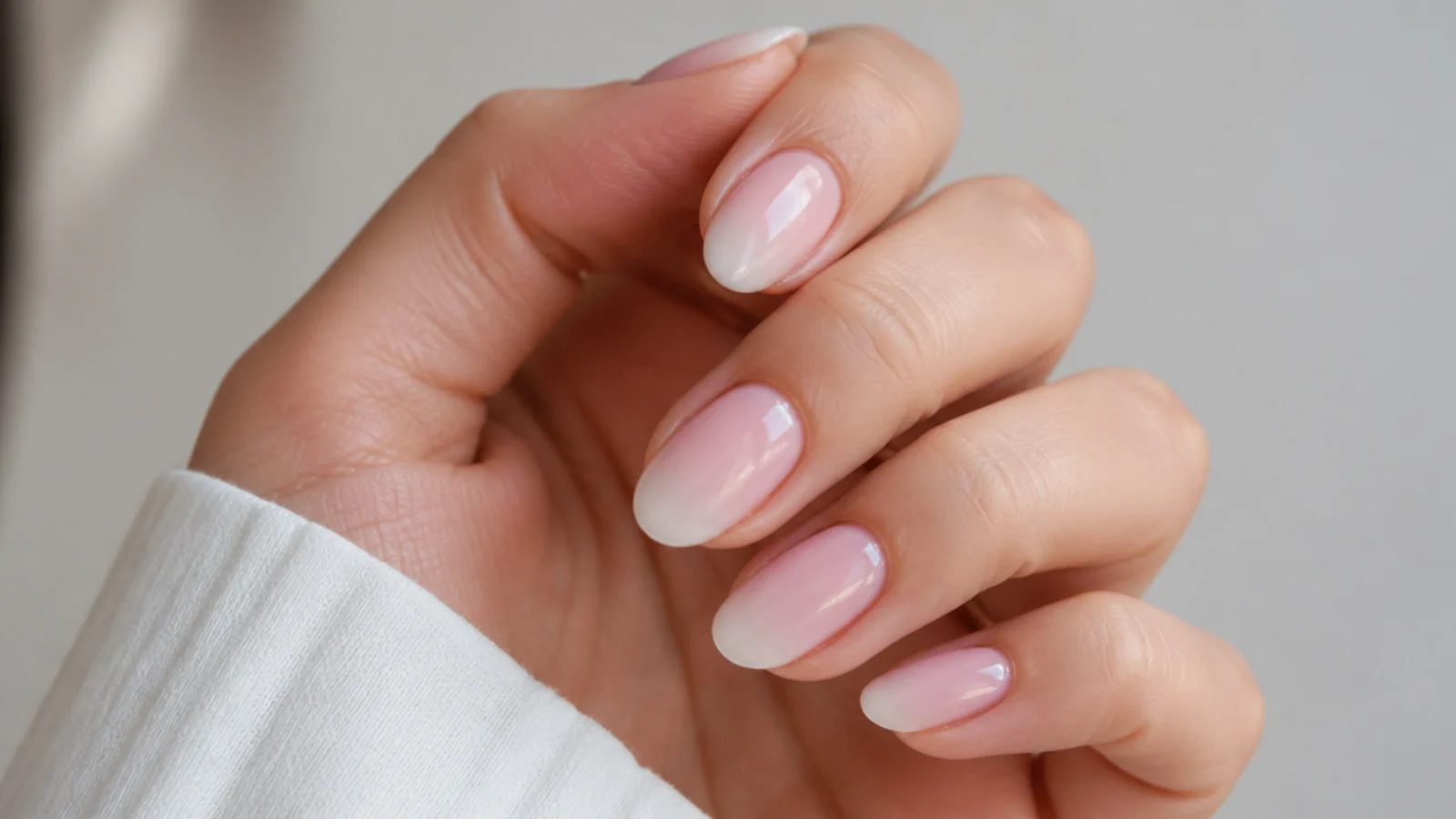 A soft pink base colour applied to the whole nail