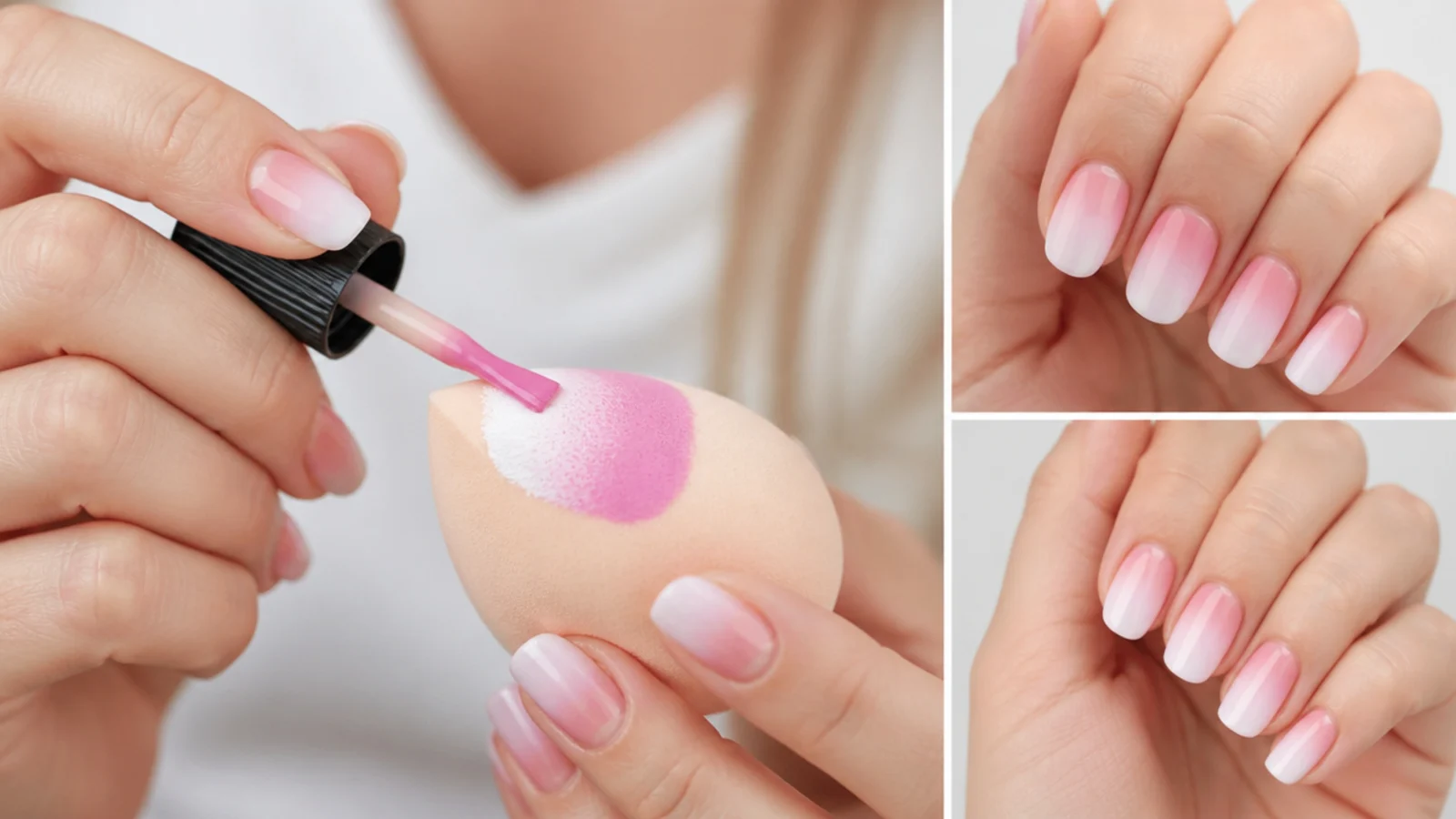 Pink and white polish painted onto a makeup sponge