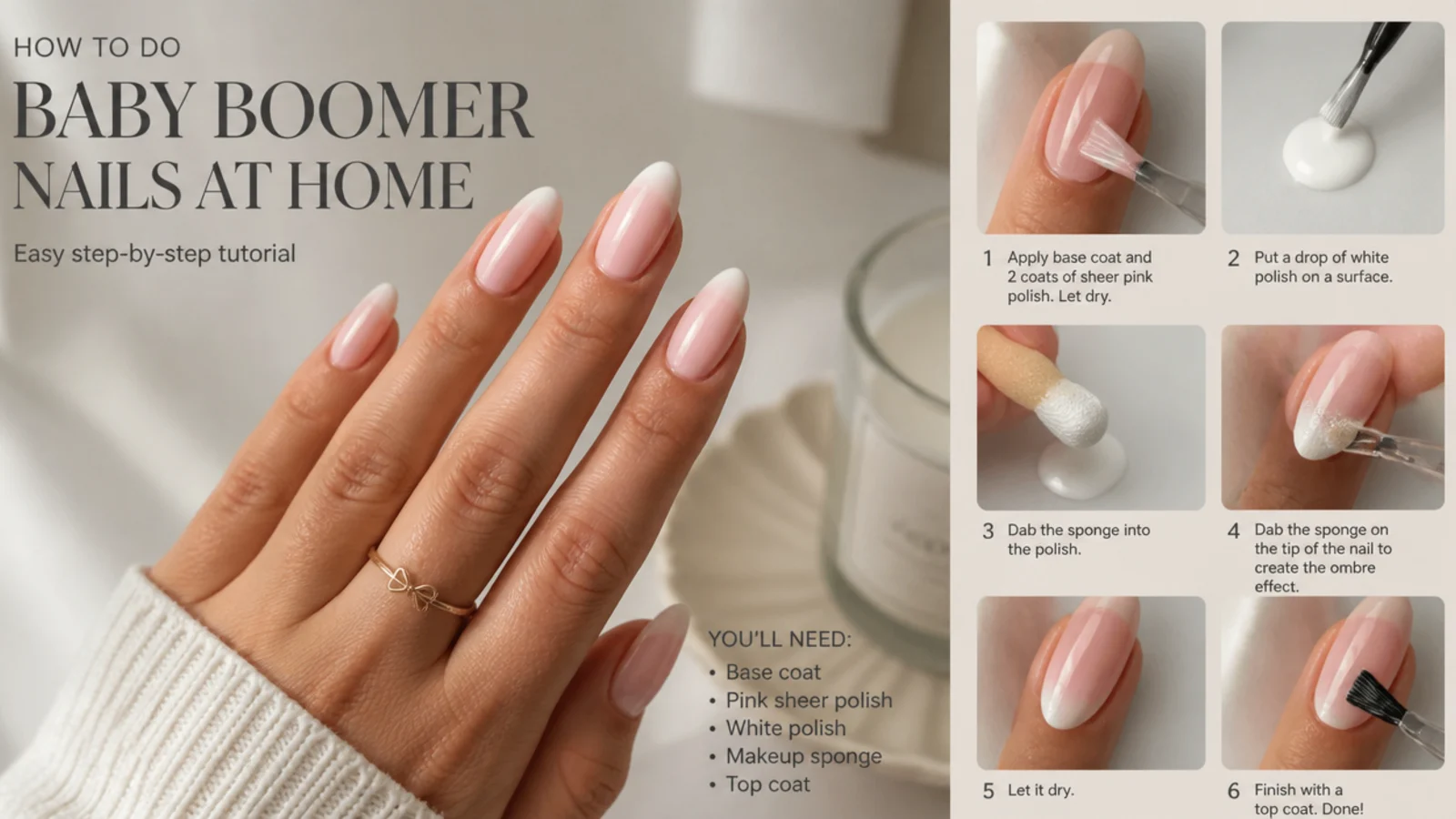How to do baby boomer nails at home, vertical Pinterest style
