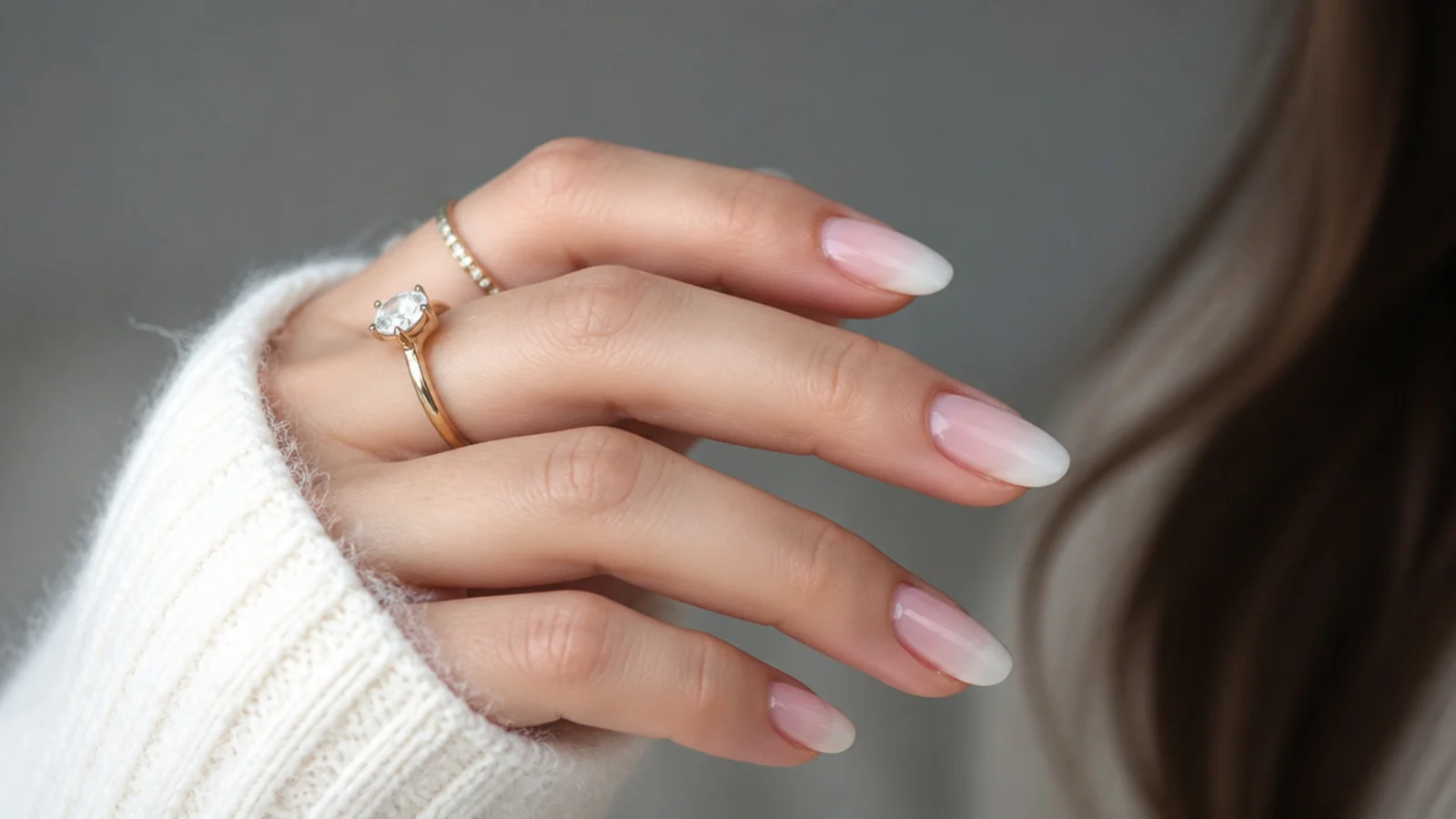 Soft bridal baby boomer nails with a subtle sheen