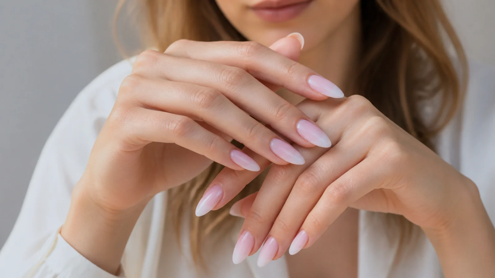Extra-long almond baby boomer nails