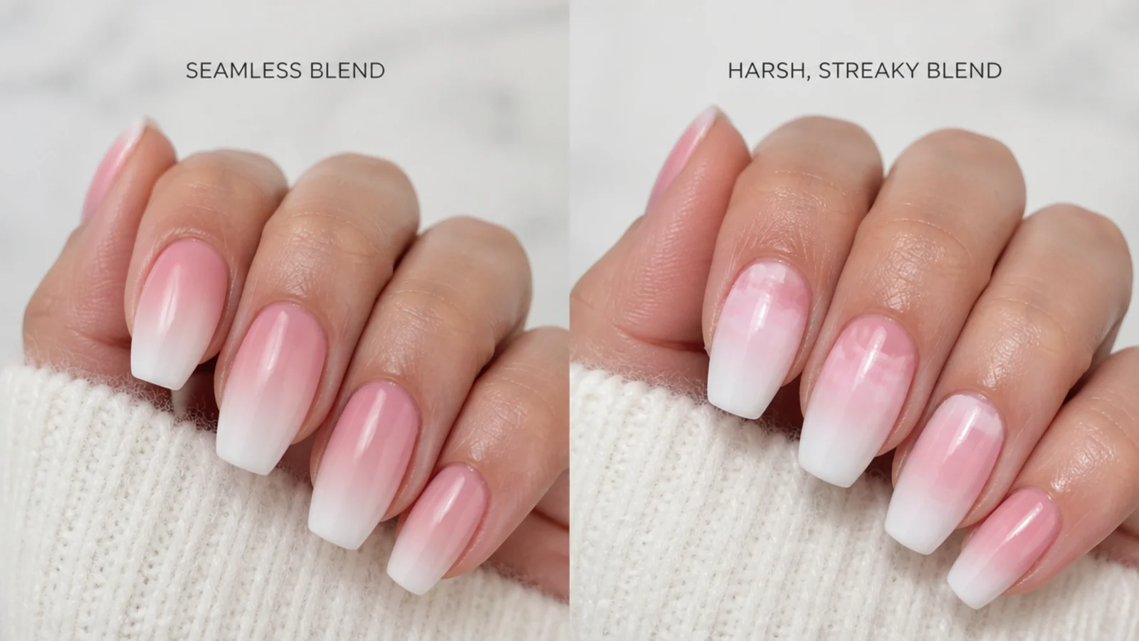 A seamless blend next to a harsh, streaky one