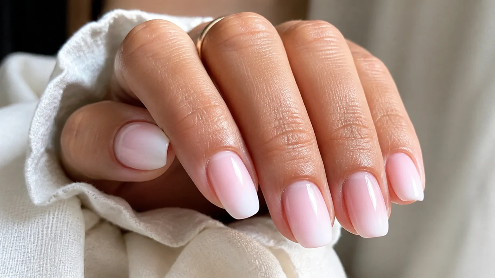Baby boomer nails growing out with subtle regrowth