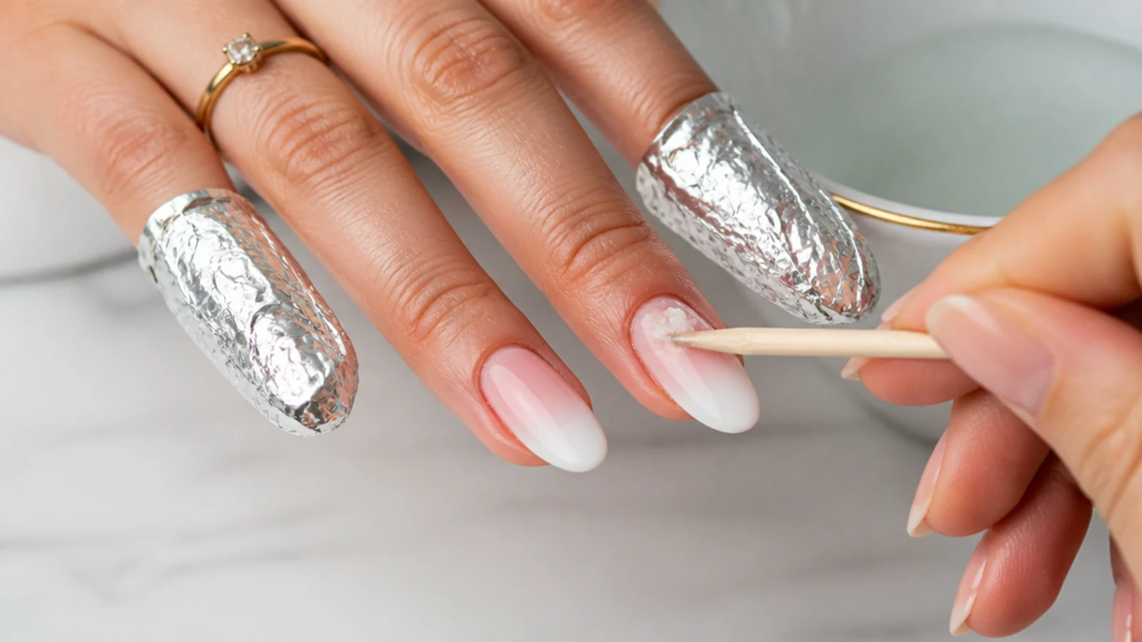 Safe soak-off removal of baby boomer nails
