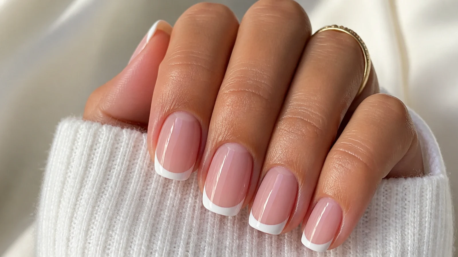 Classic French tip nails with a crisp white line