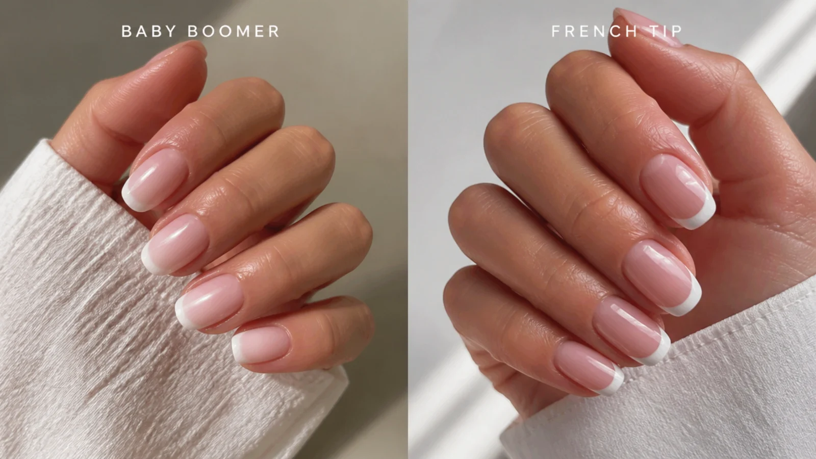 Baby boomer and French tip nails side by side