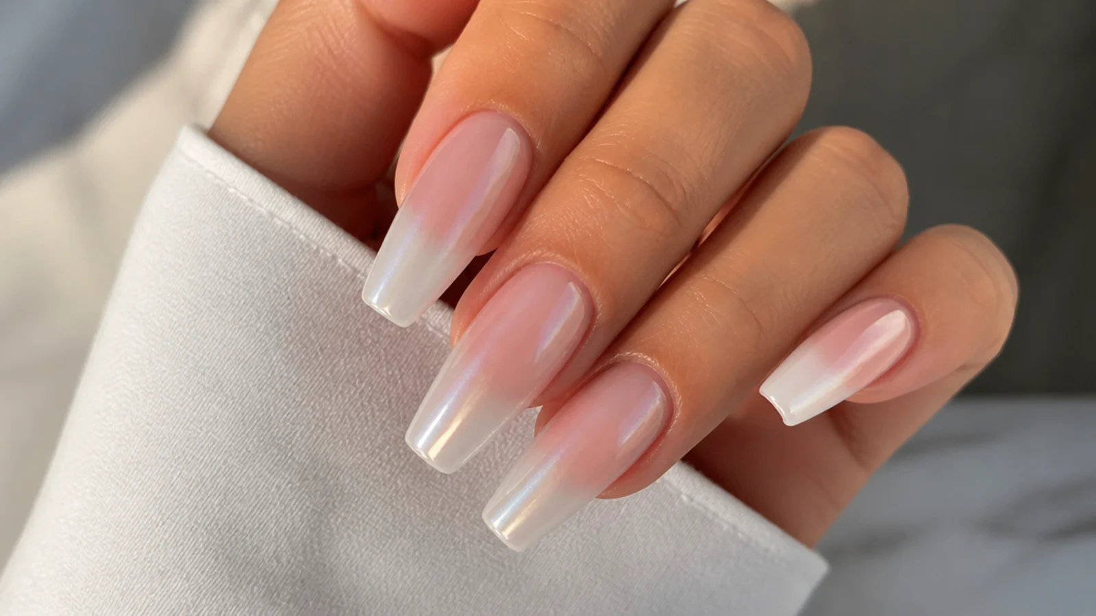 Coffin baby boomer nails with chrome