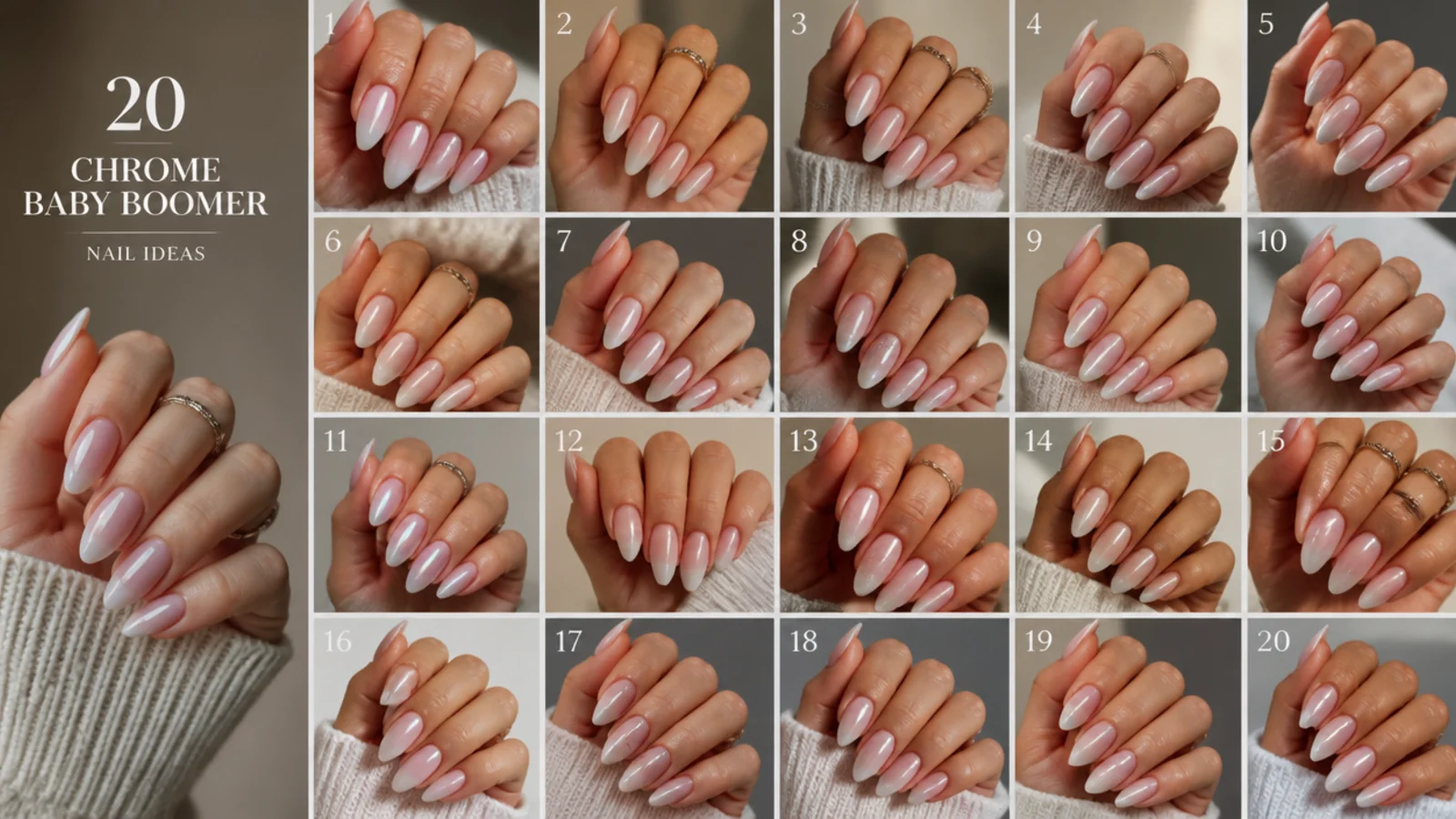 20 chrome baby boomer nails ideas, vertical Pinterest style