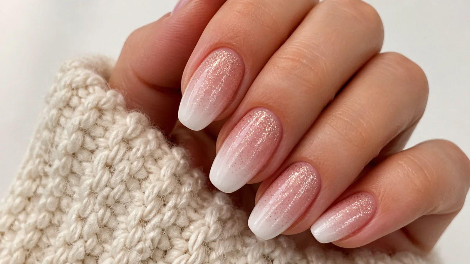 Baby boomer nails with rose gold glitter