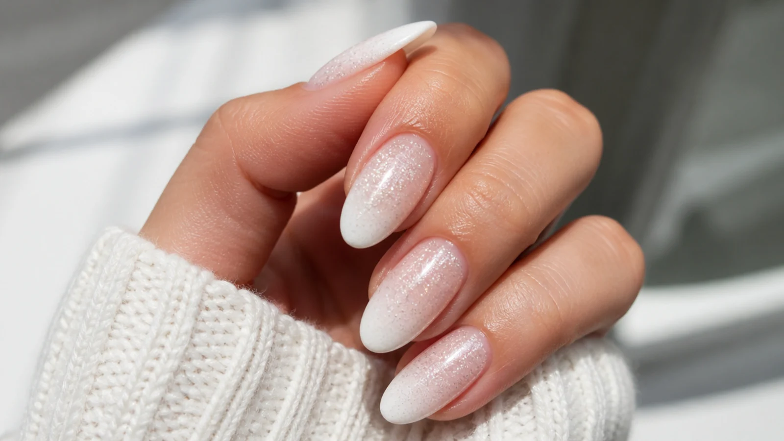 Baby boomer nails with festive full glitter