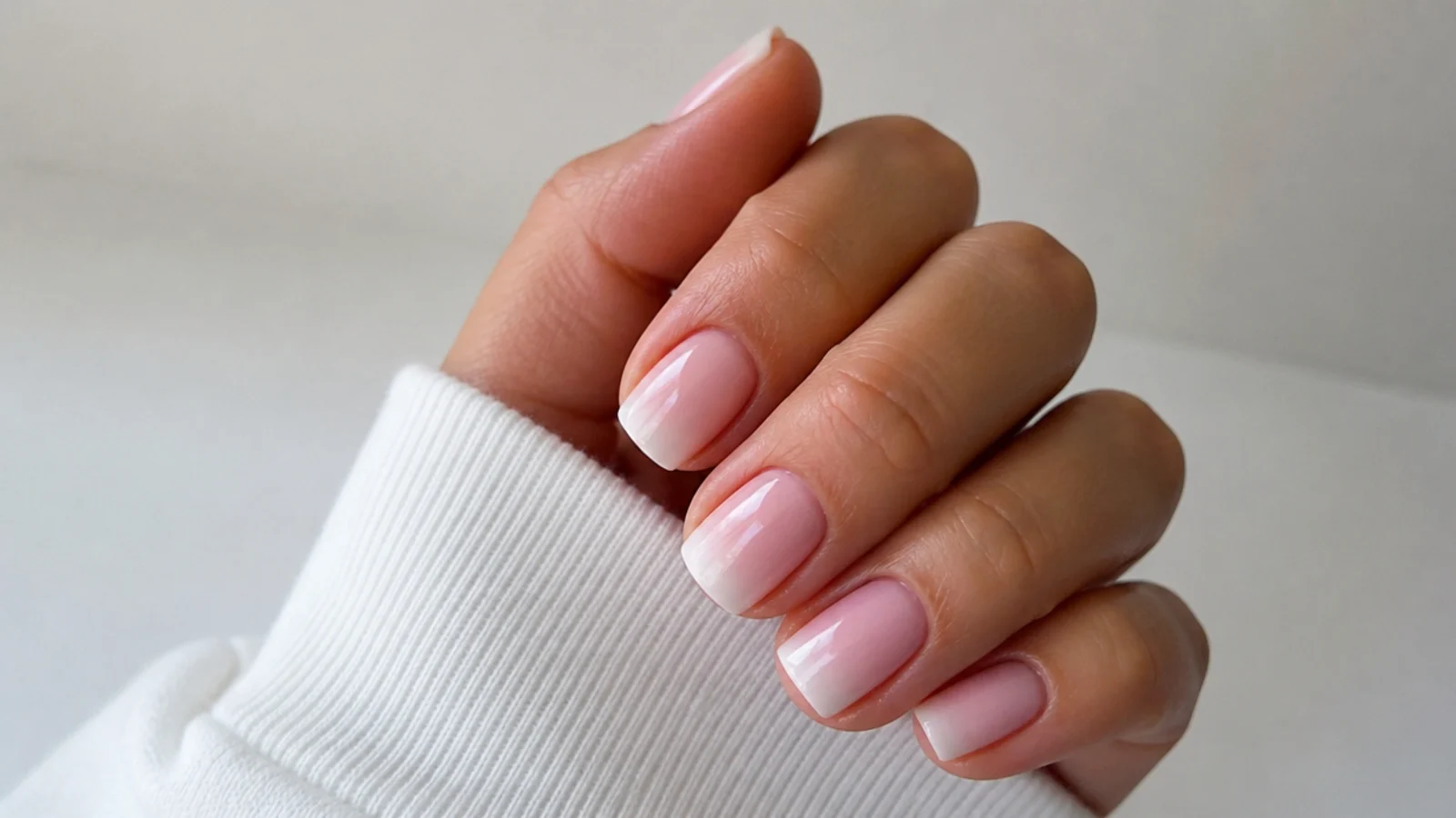 Pink baby boomer nails on short square nails