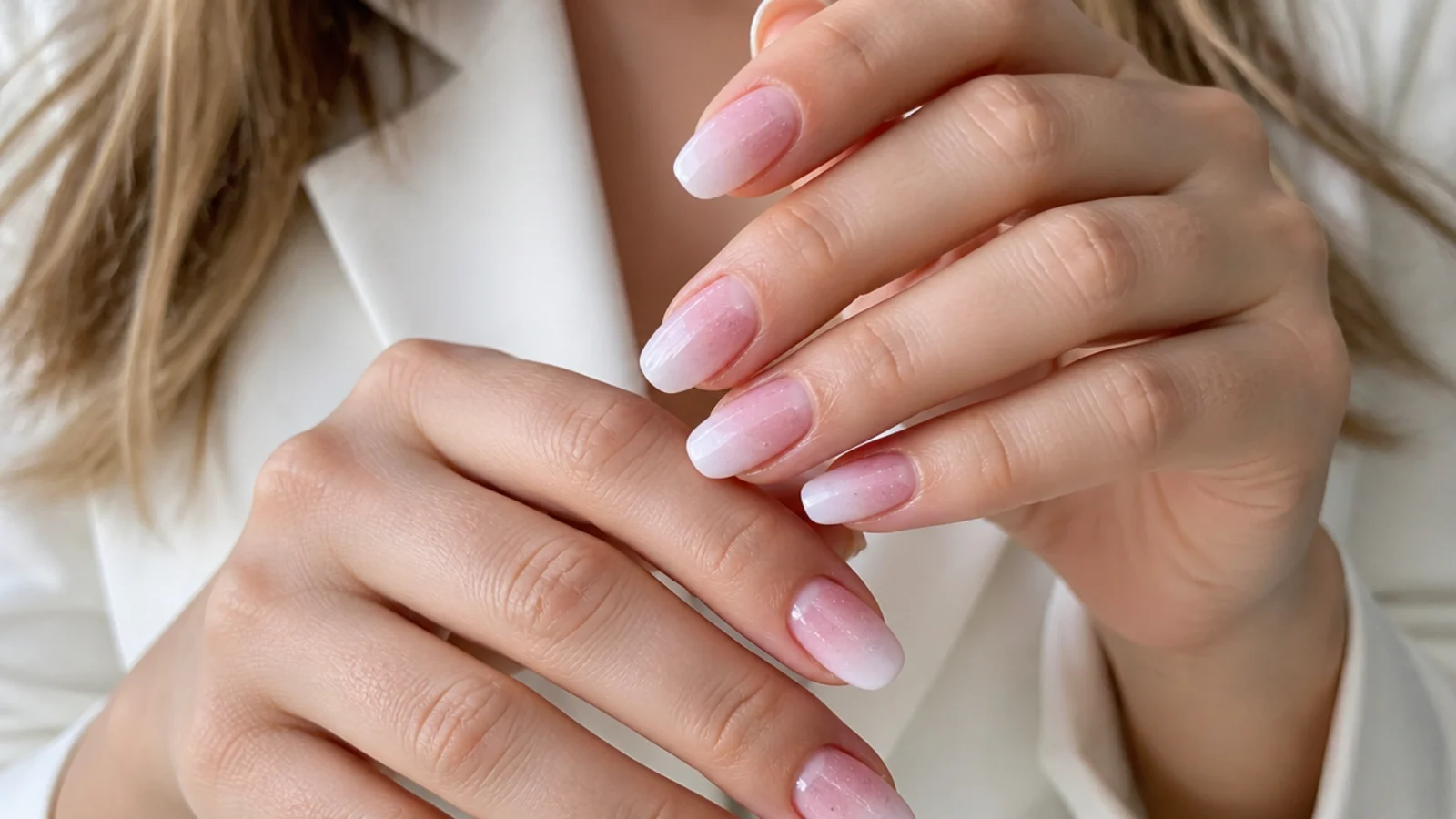 Pink baby boomer nails with fine glitter