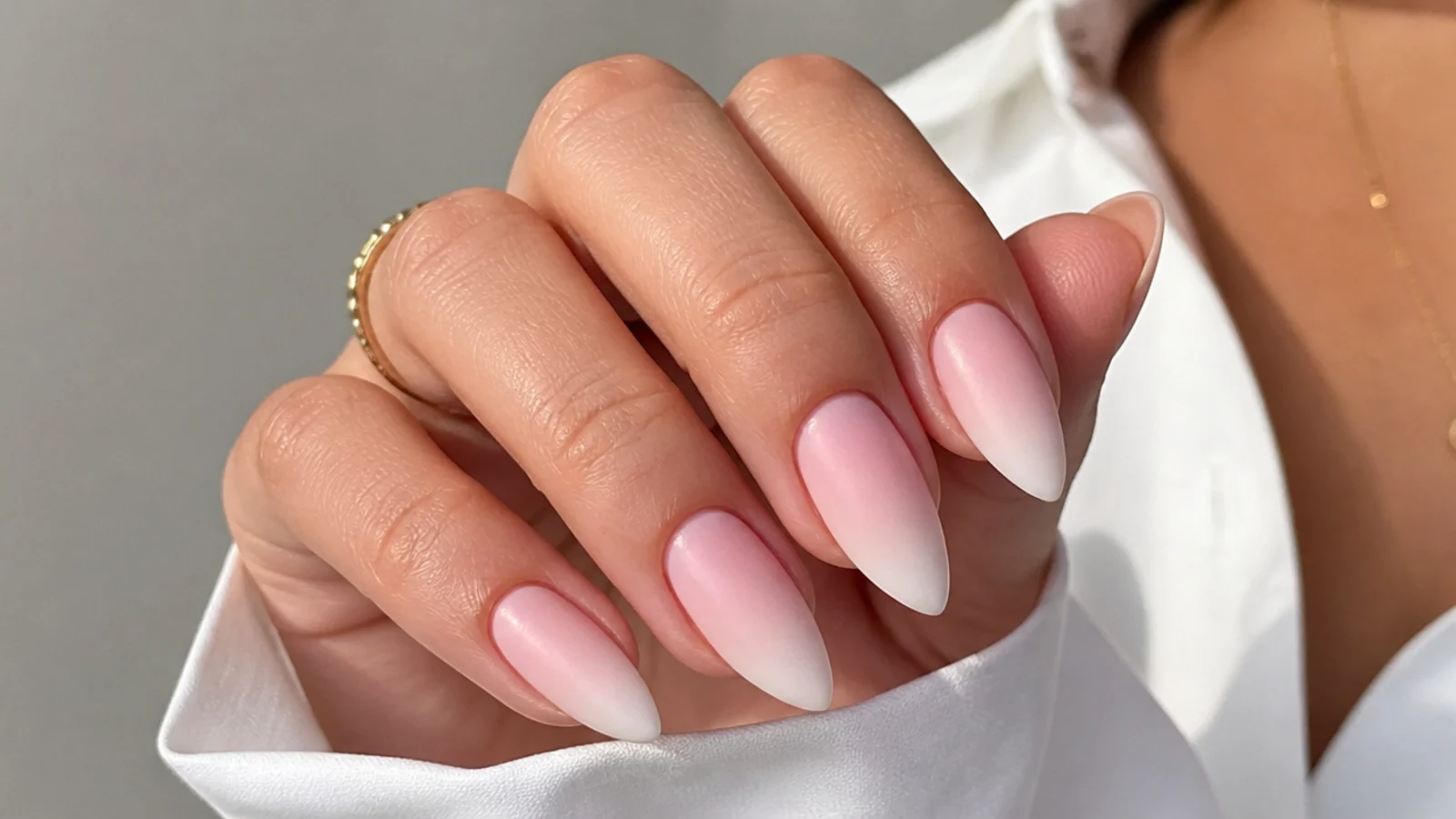 Pink baby boomer nails with a matte finish