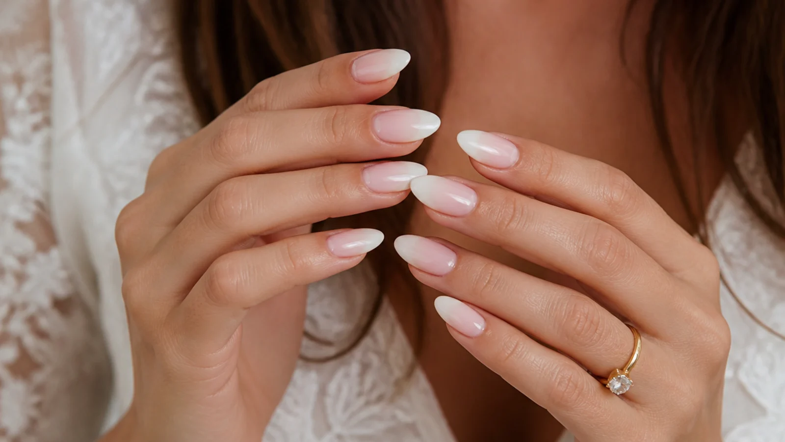 Soft pink bridal baby boomer nails