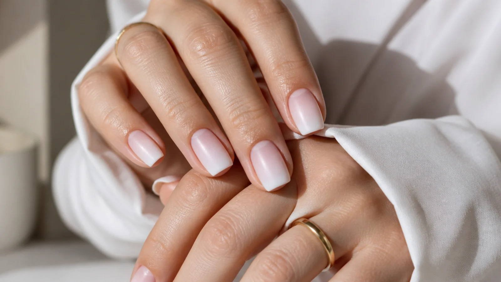 Matte short square baby boomer nails