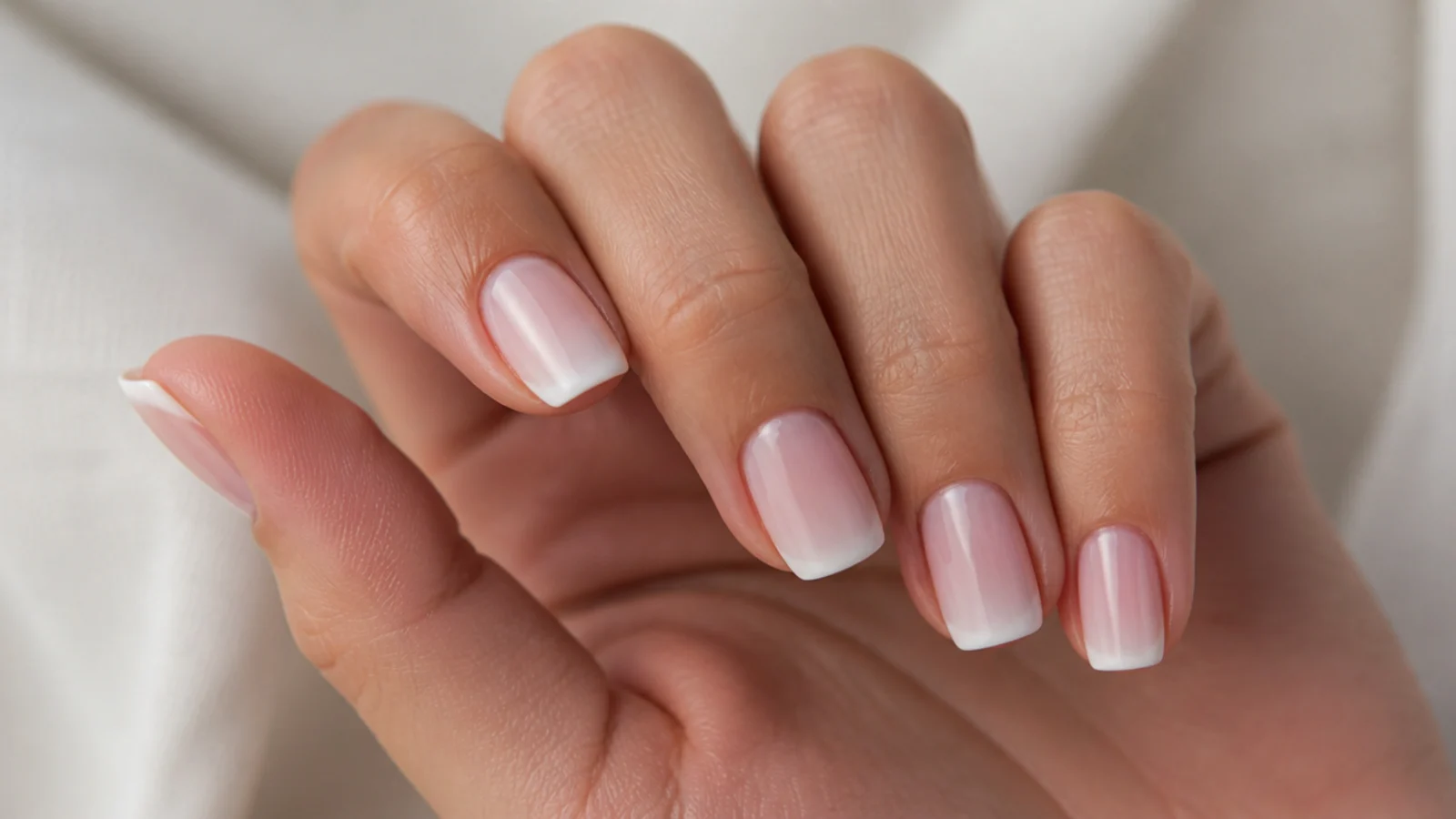Soft bridal short square baby boomer nails