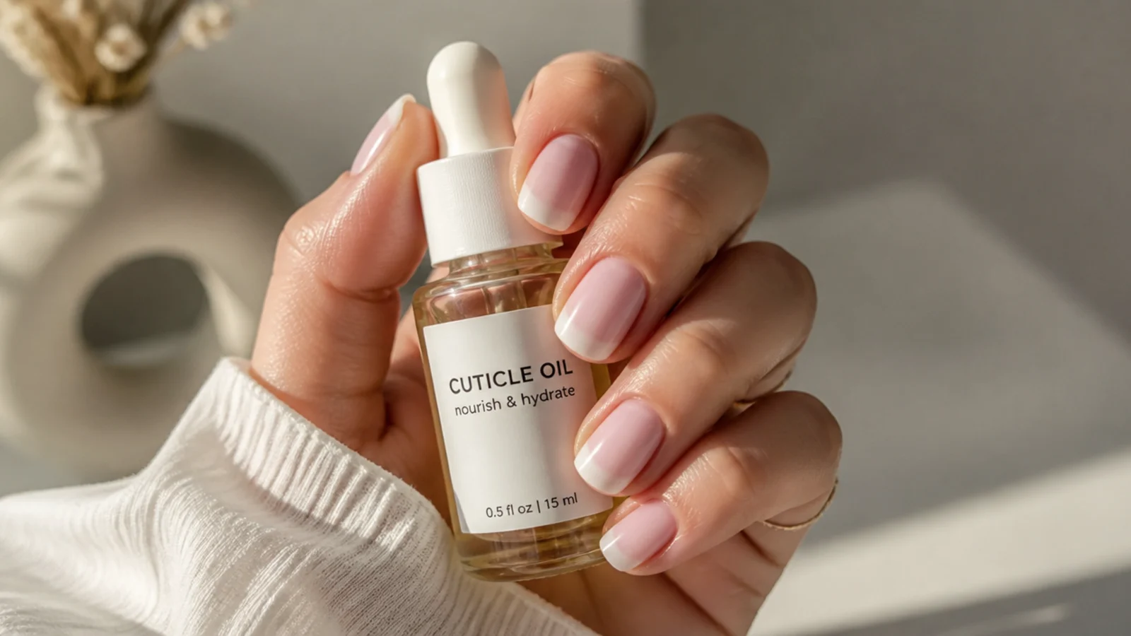 Cuticle oil for short square baby boomer nail care
