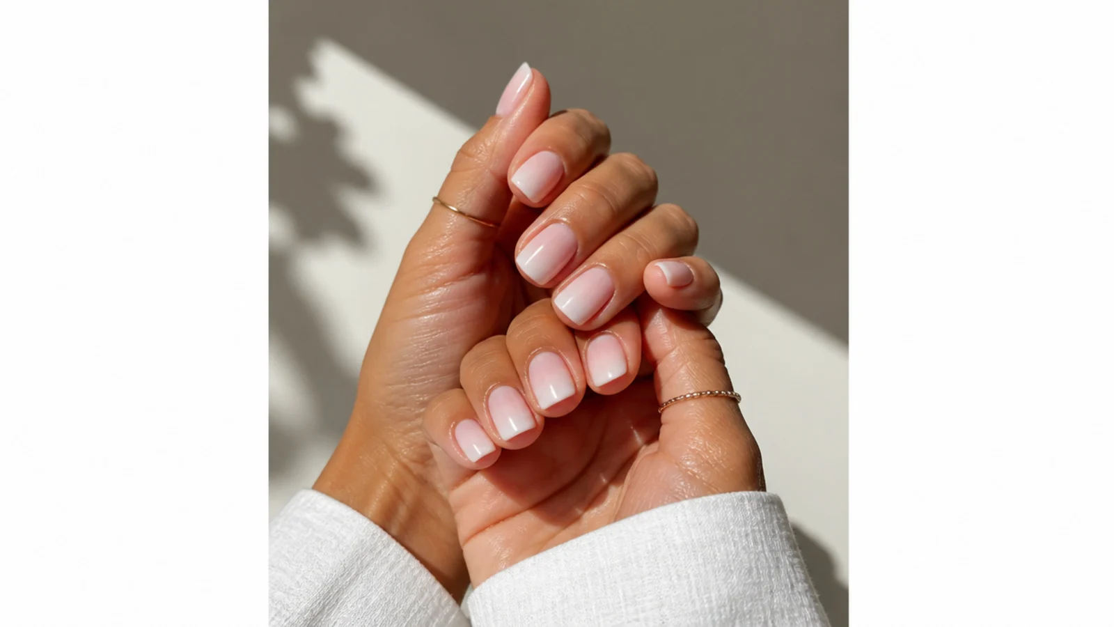 15 short square baby boomer nails, vertical Pinterest style