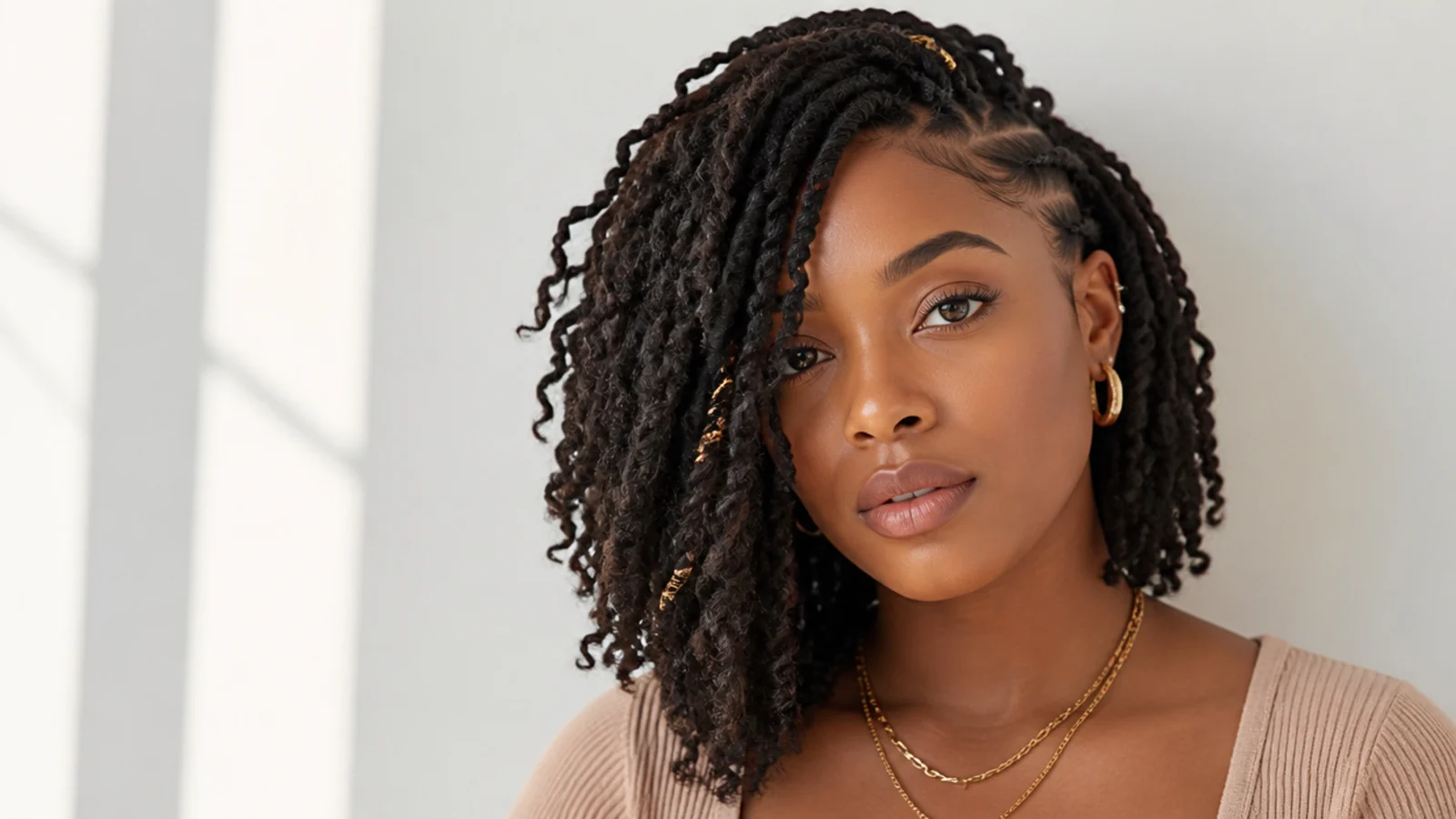 Asymmetric butterfly locs bob, longer on one side