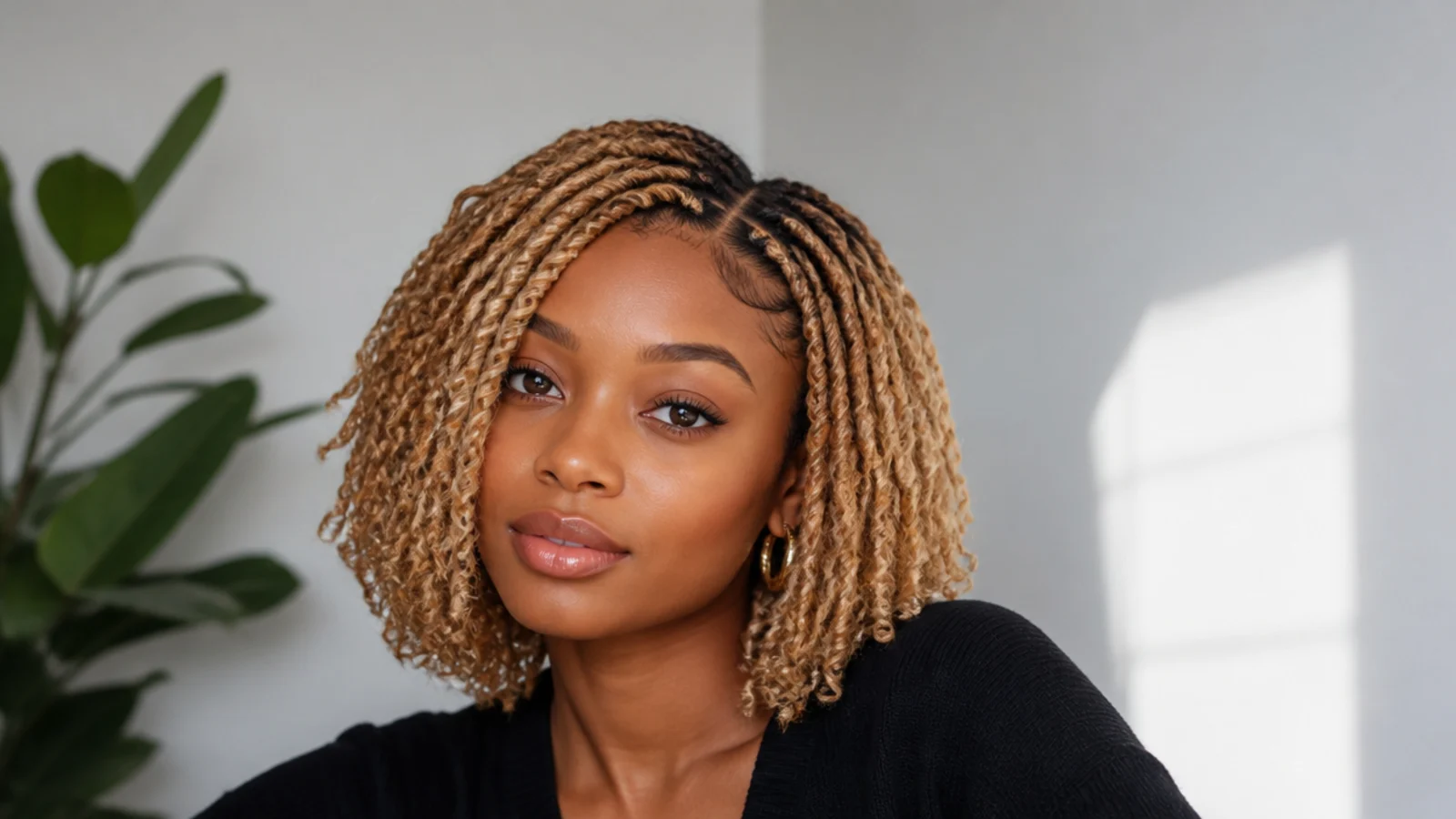 Honey blonde butterfly locs bob