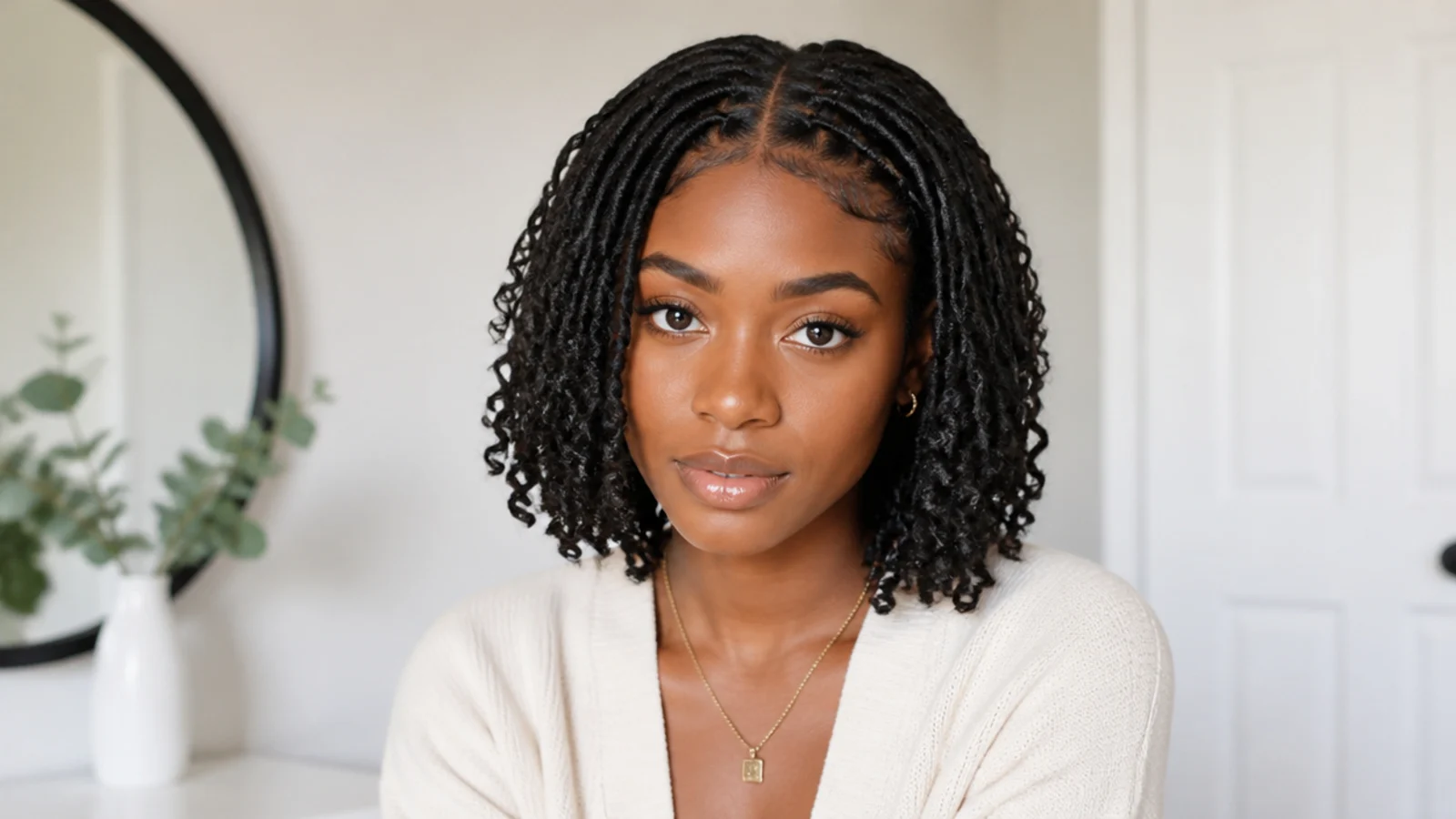 Butterfly locs bob with a clean middle part