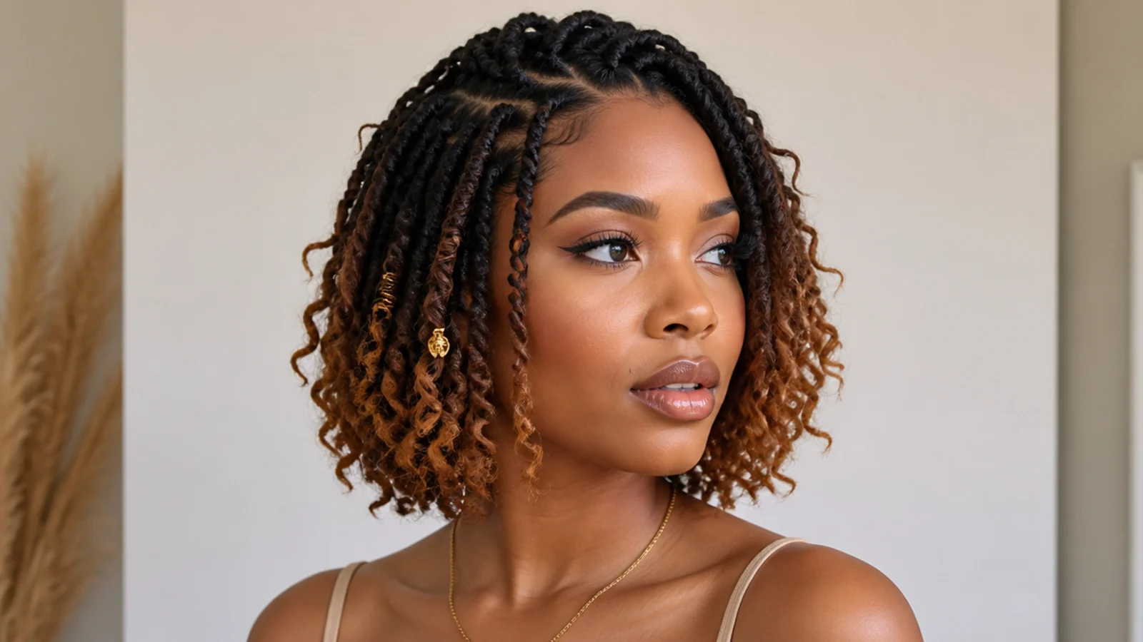 Butterfly locs bob with a dark-to-caramel ombre
