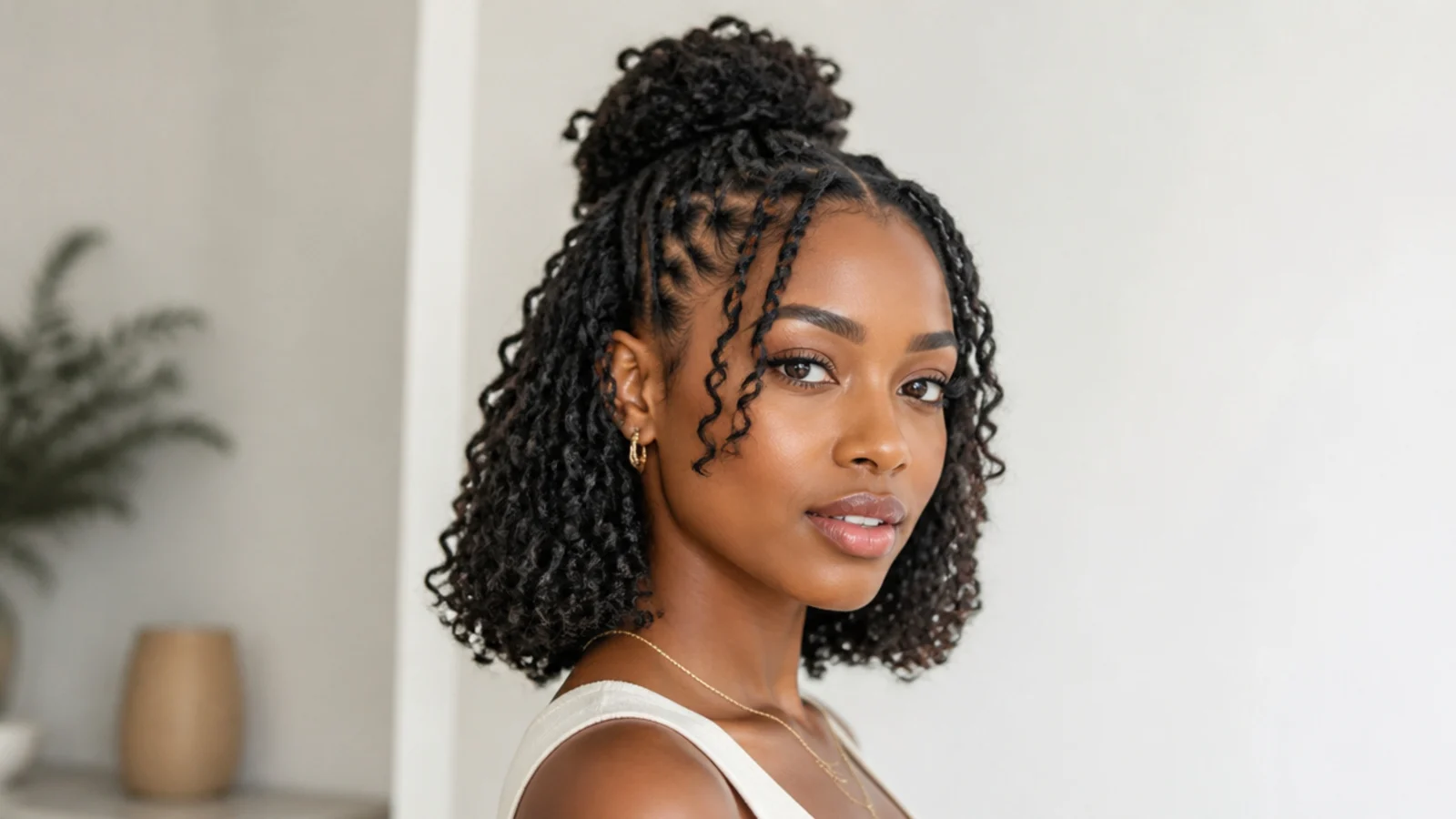 Butterfly locs bob in a half-up style